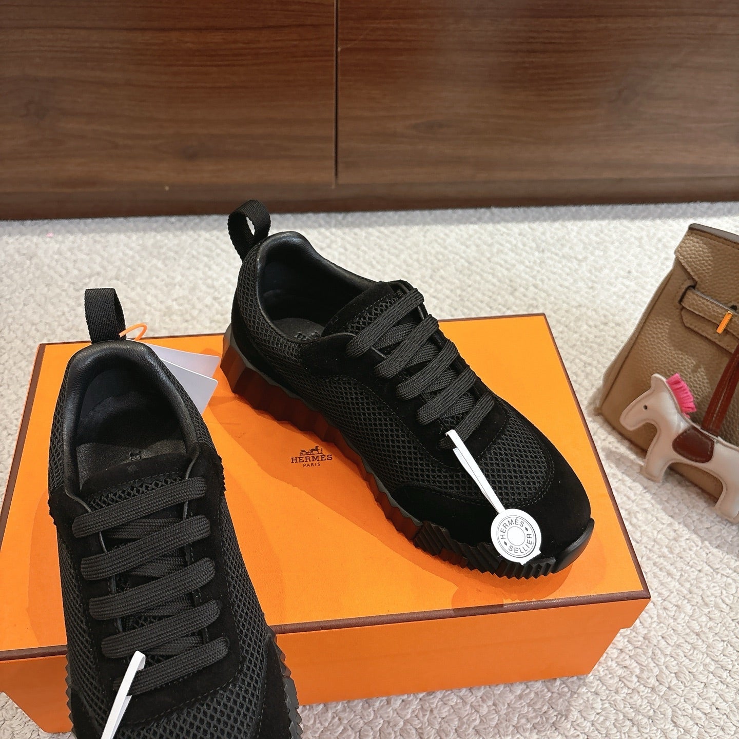 Hermes 2026 Bouncing Sneaker Black Suede Mesh