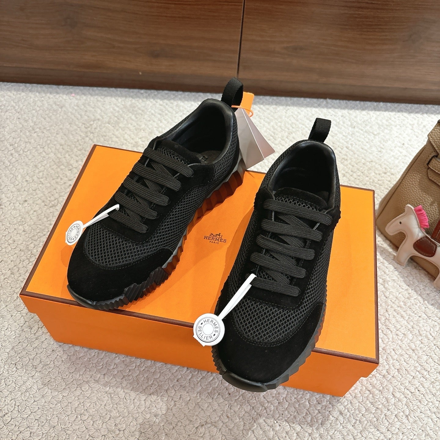 Hermes 2026 Bouncing Sneaker Black Suede Mesh
