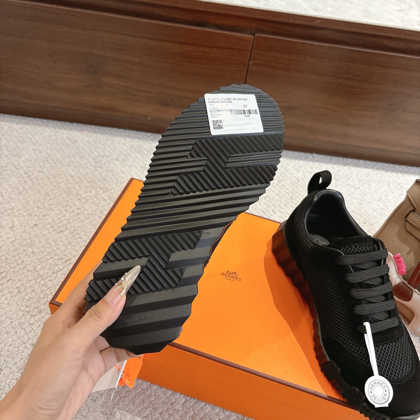 Hermes 2026 Bouncing Sneaker Black Suede Mesh