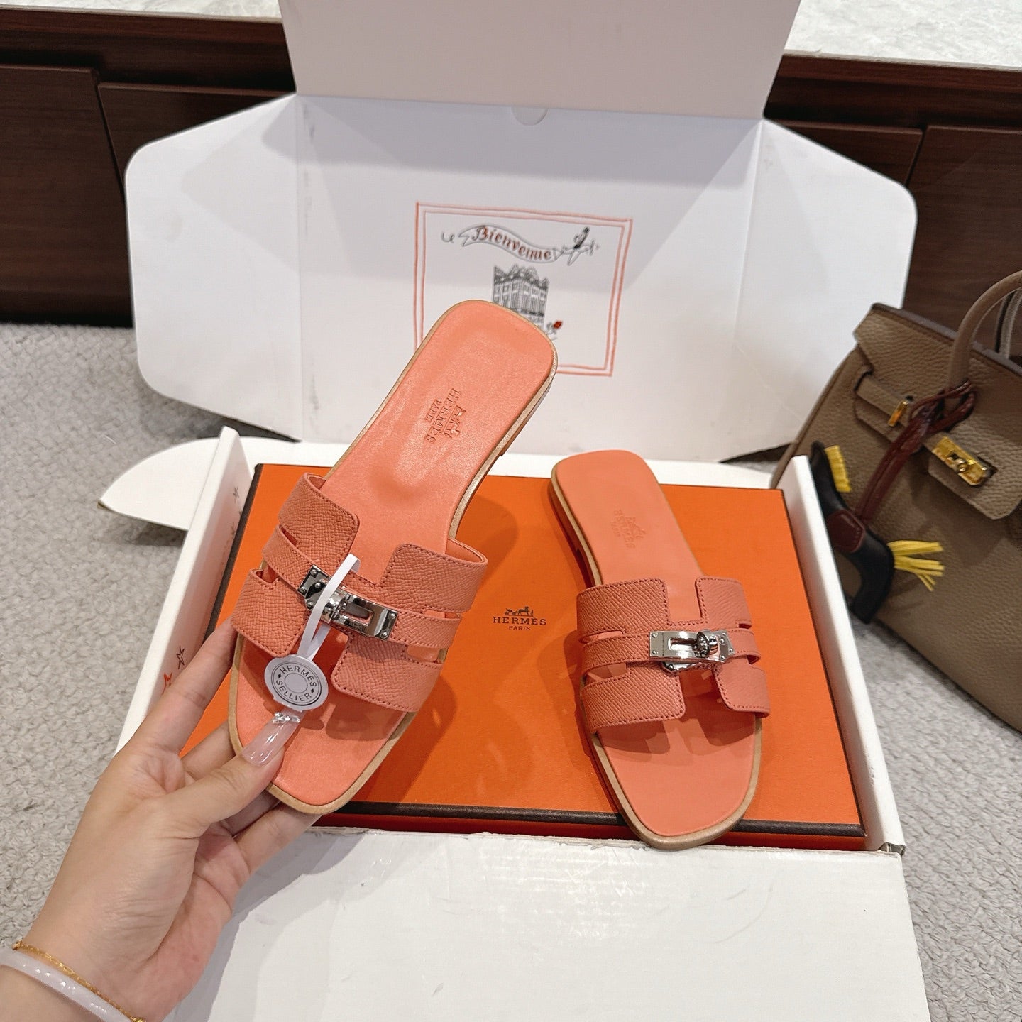 Hermes 2026 Sandal Peach Cowhide 804977