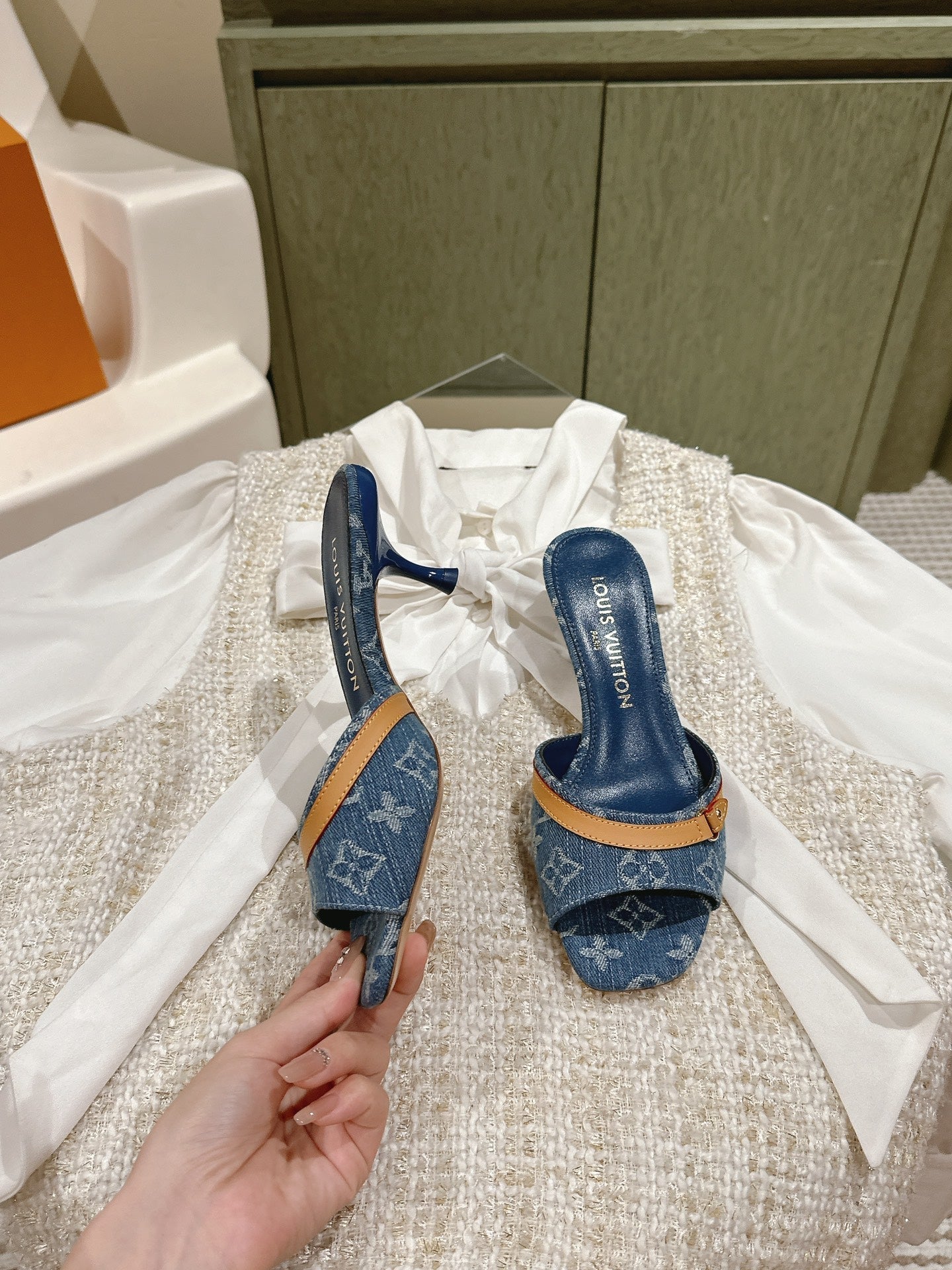 LV 26ss High Heel Sandals 65 Blue Monogram Denim 656942