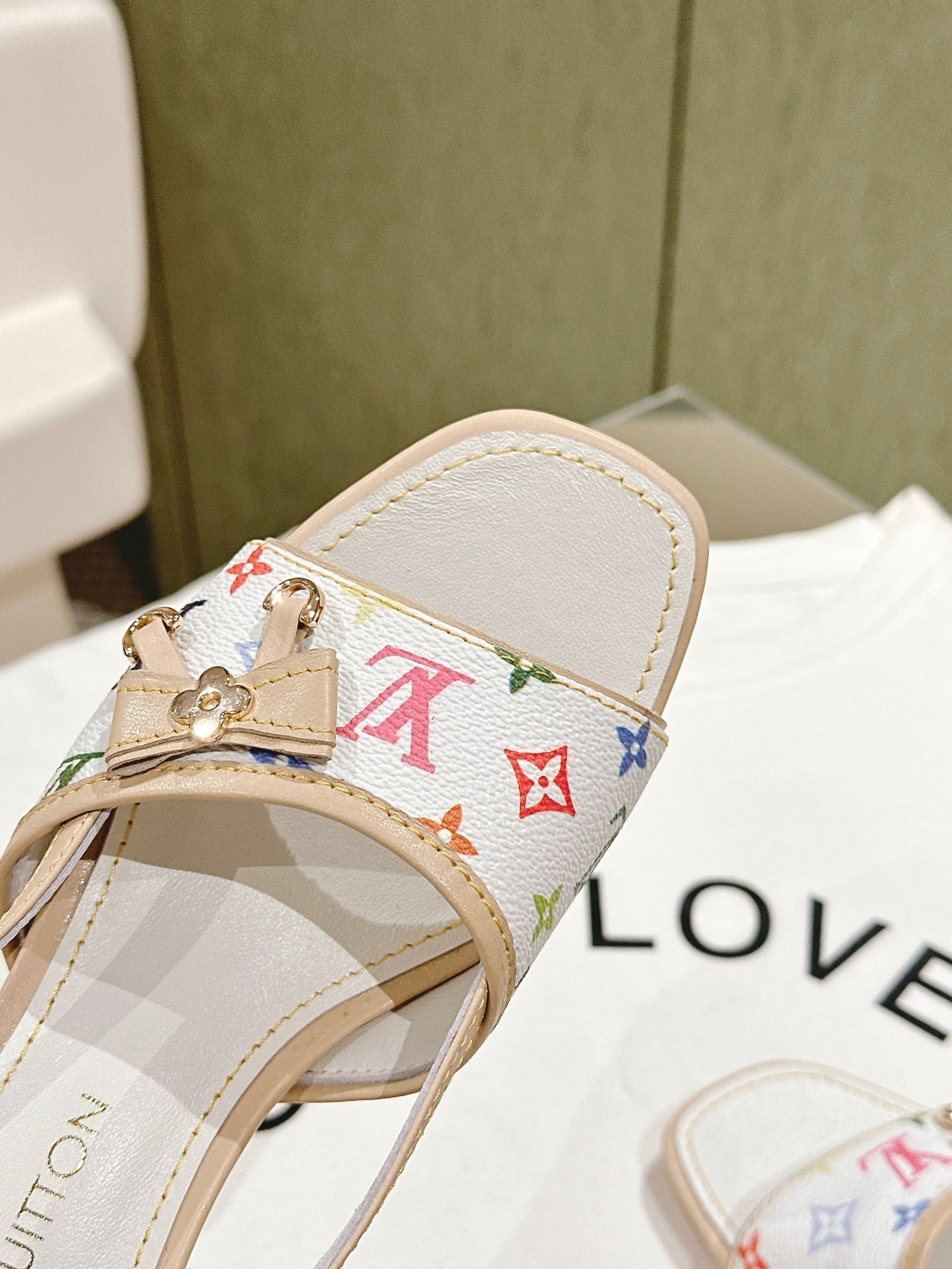 LV 26ss High Heel Sandals White Multicolor Cowhide 656944