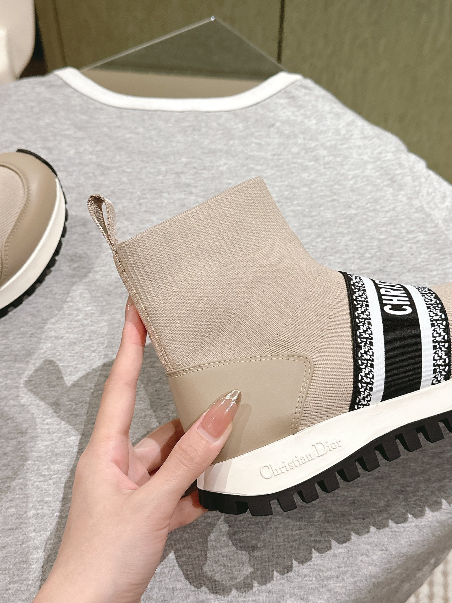 CD High-Top Sneaker 40mm Beige Stretch Wool And Lambskin