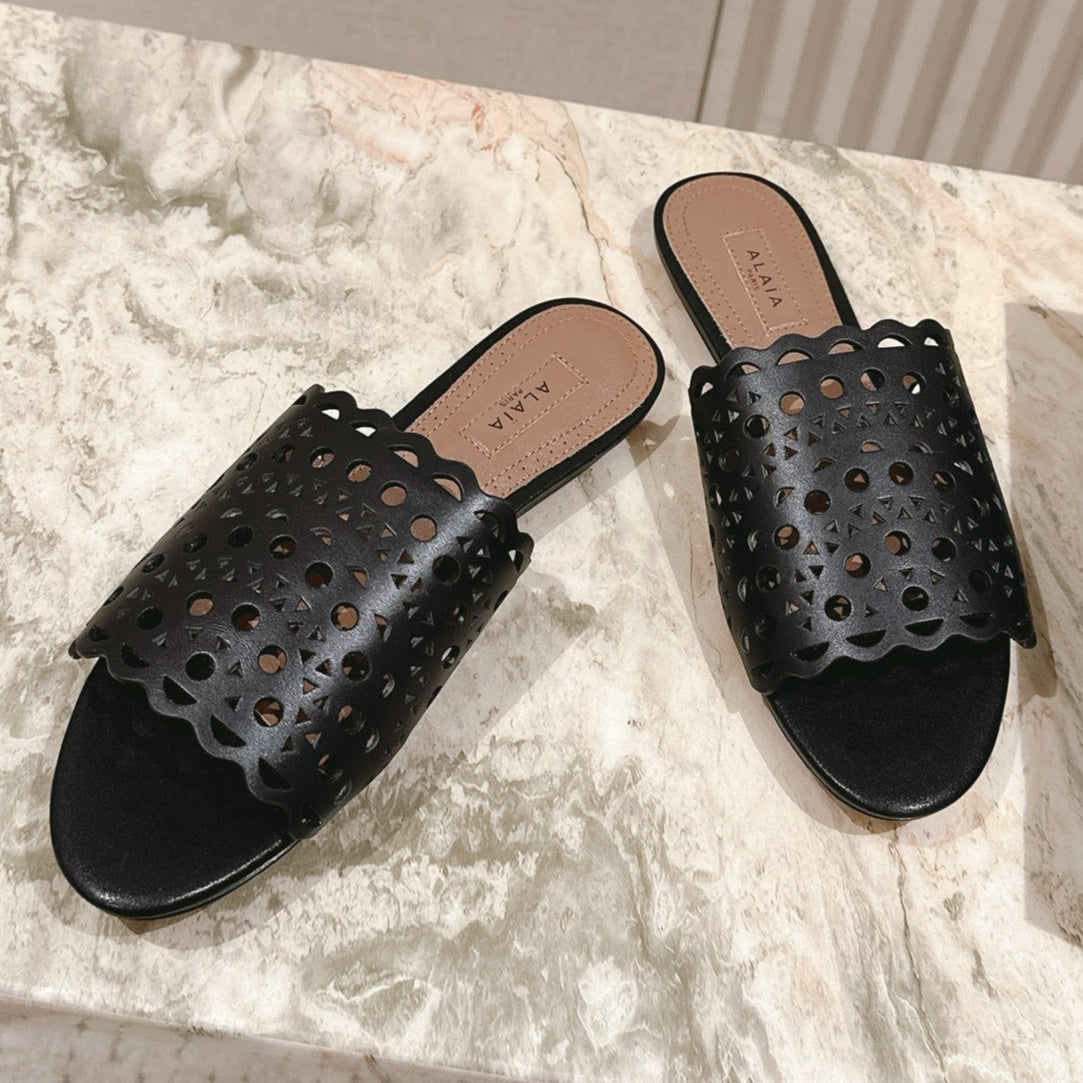 Alaia 2025 Vienne Slippers Black Lambskin 293659
