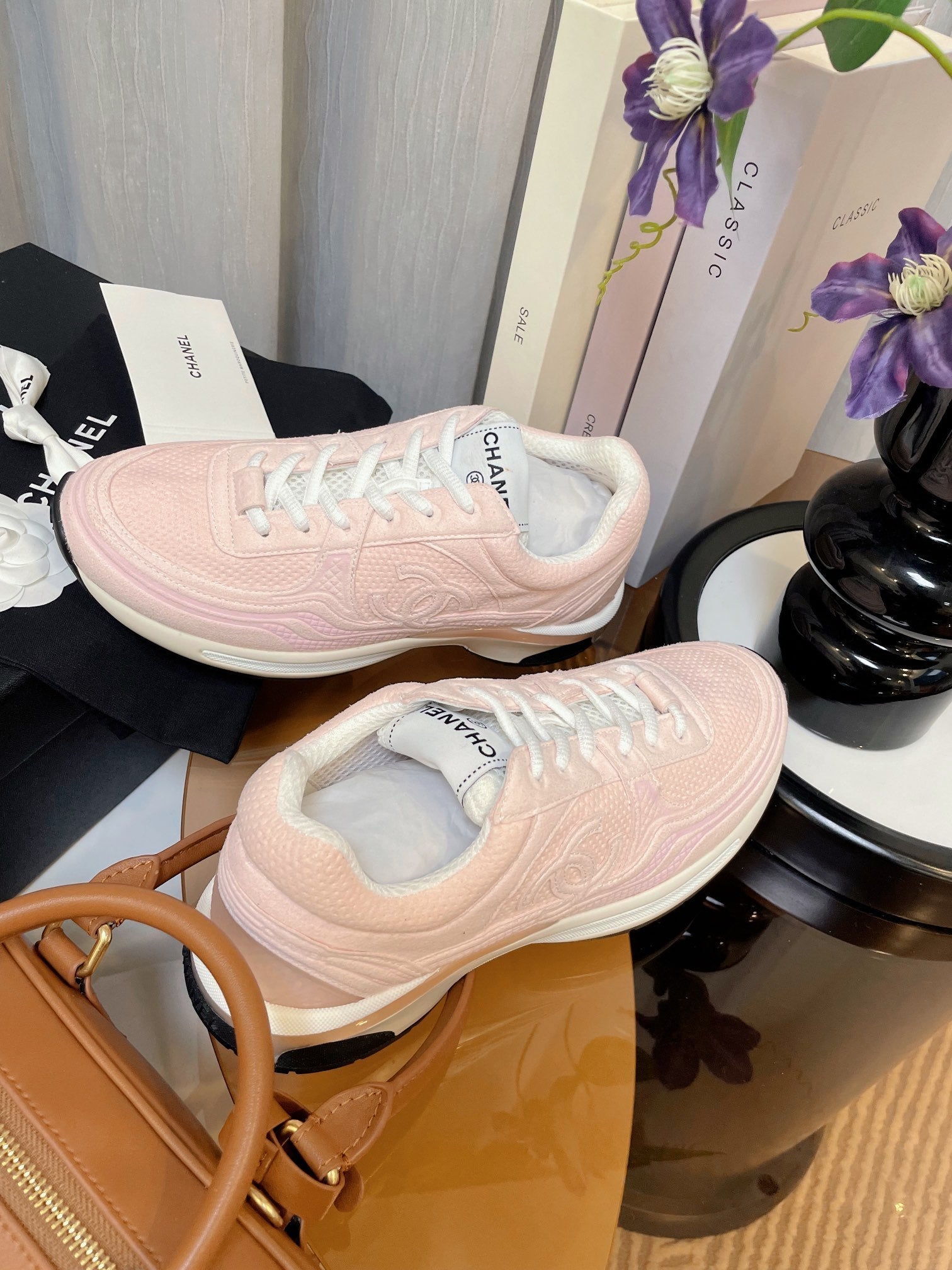 cc classic sneaker pink fabric calfskin
