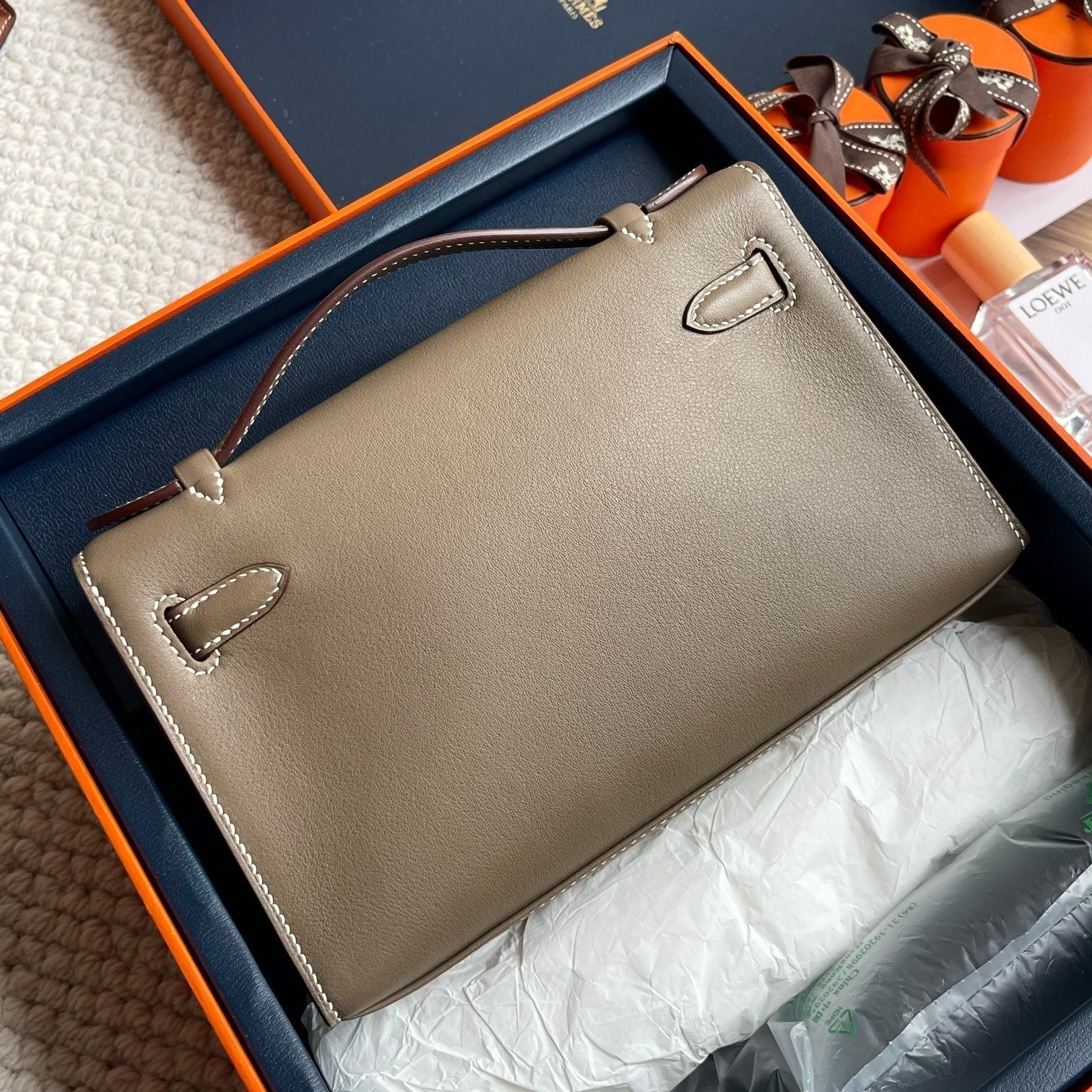 HM Kelly Pochette 22cm Swift Silver Hardware