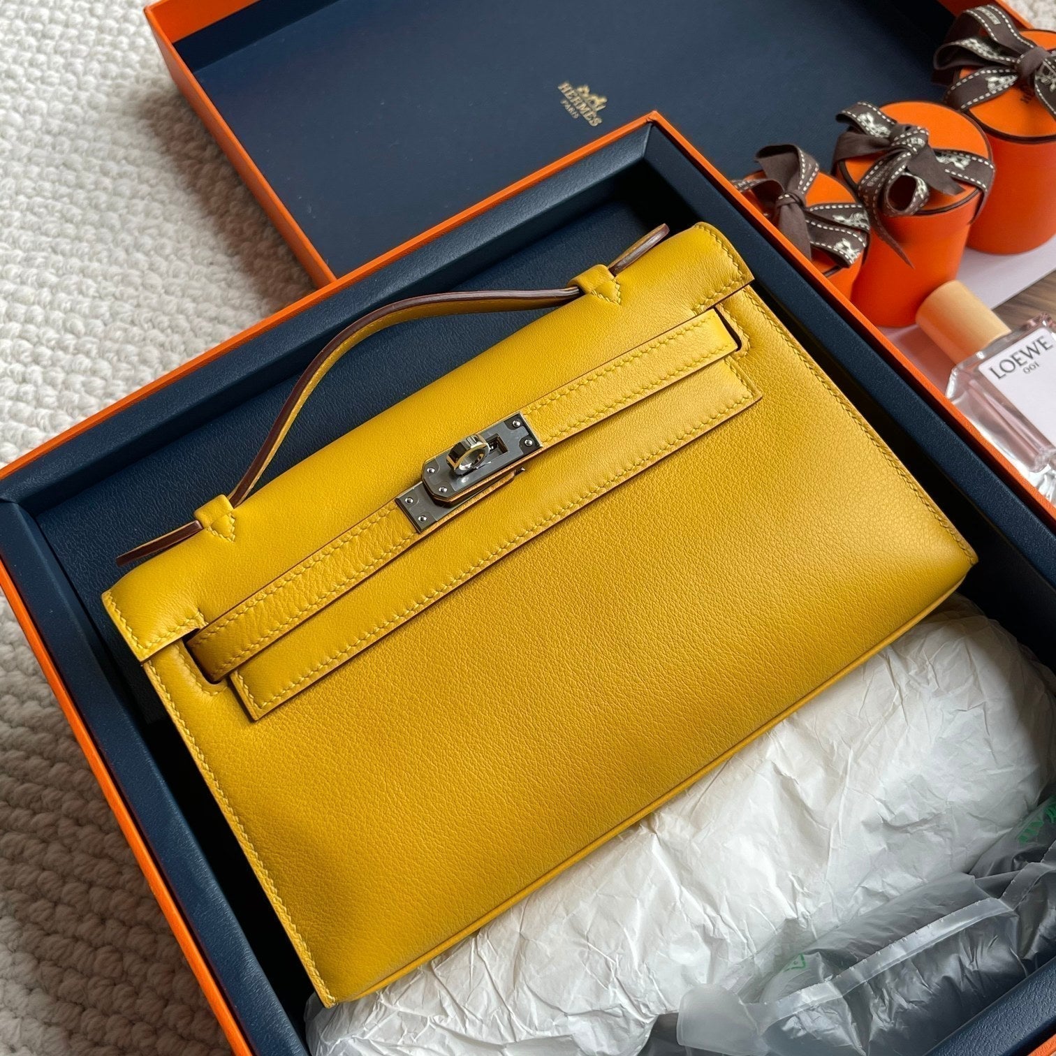HM Kelly Pochette 22cm Swift Silver Hardware