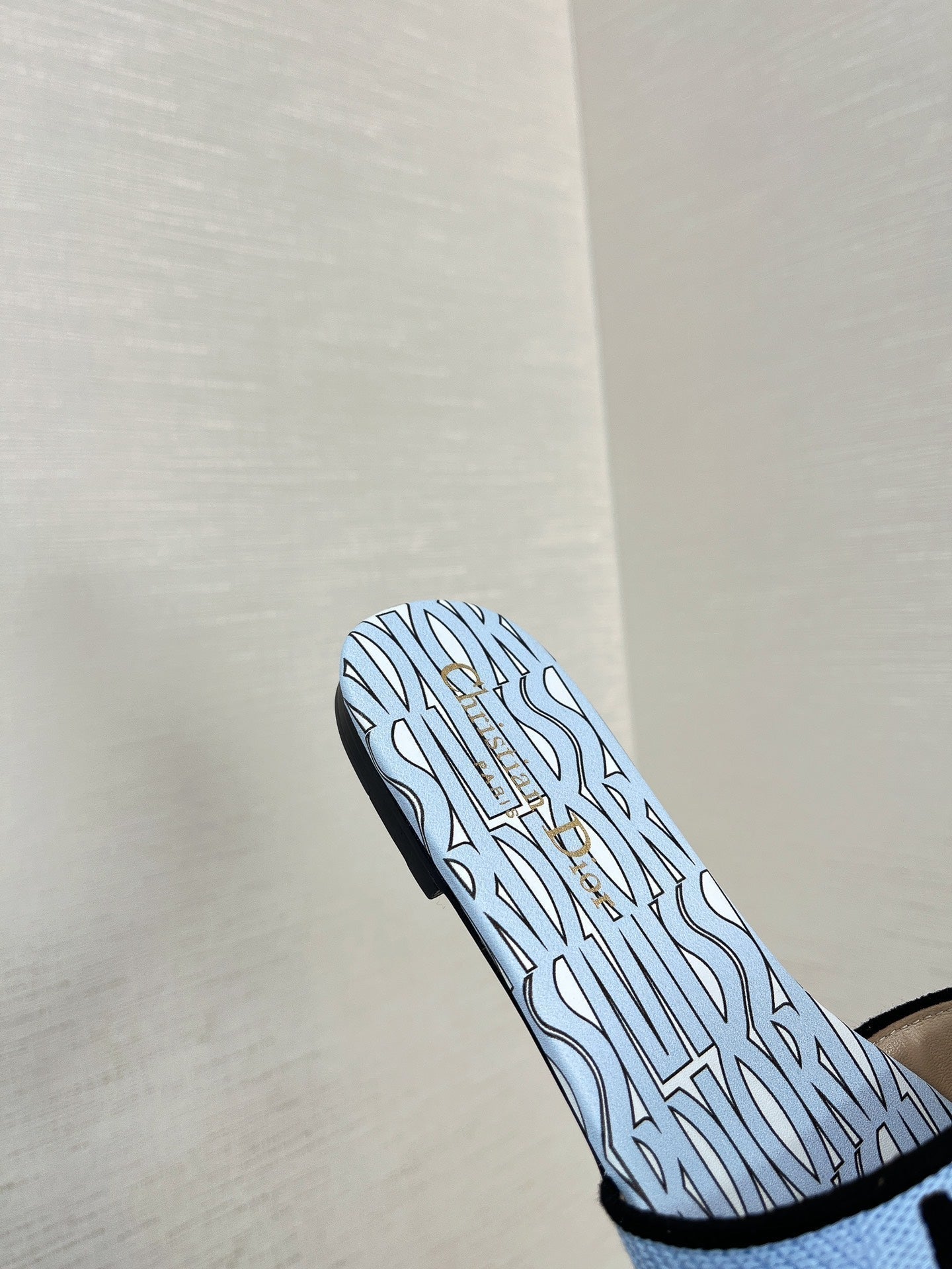 dway slide embroidered cotton cloud blue miss cd alllover motif