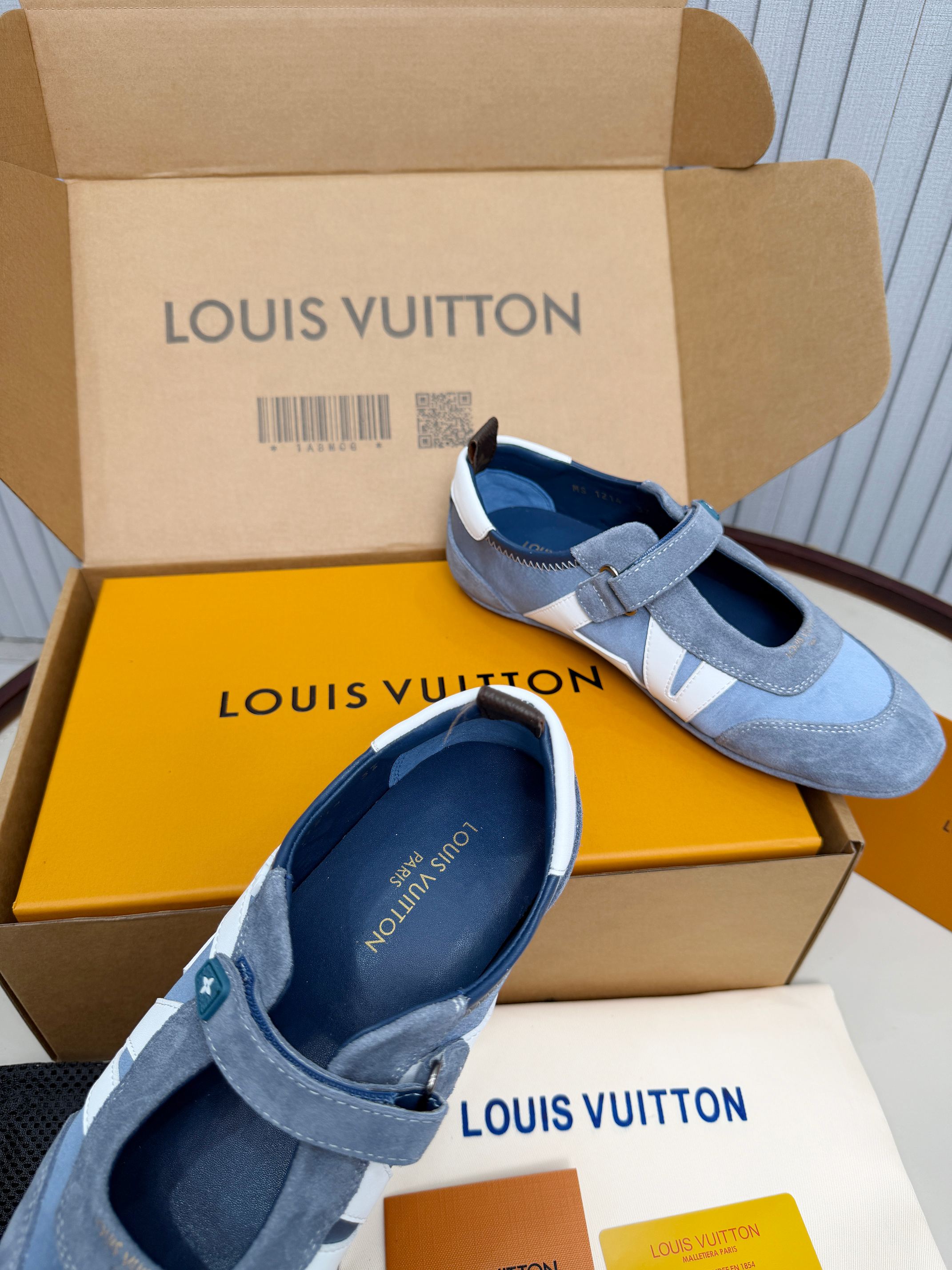 LV 26ss Sneakerina Mary Jane Blue White Suede 674022
