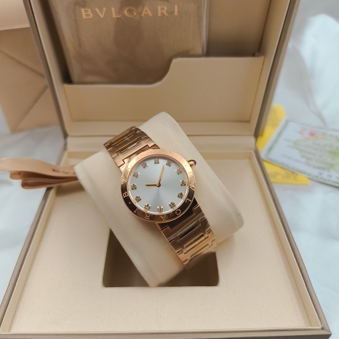 BVLGARI 33mm Diamond Numerals Pink Gold Case