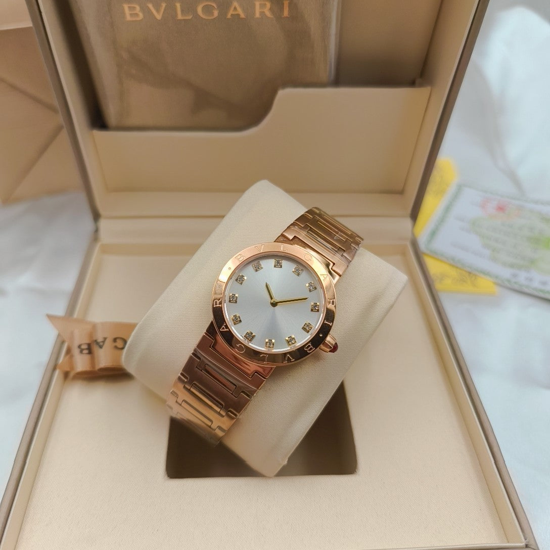 BVLGARI 33mm Diamond Numerals Pink Gold Case