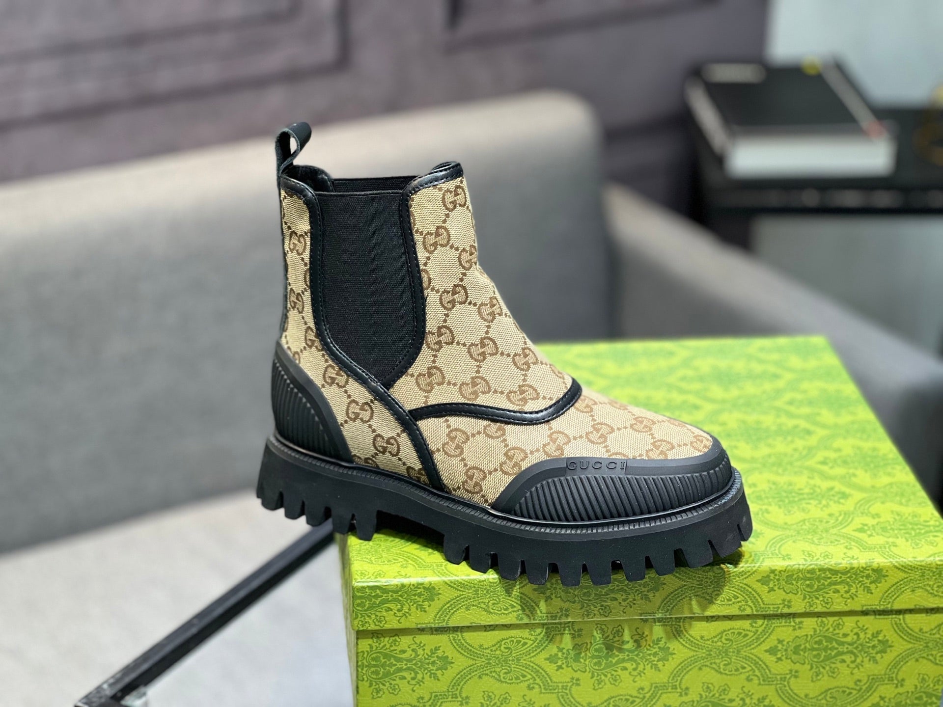 GG Men's 25 Chelsea Boots Black Brown Canvas 720789