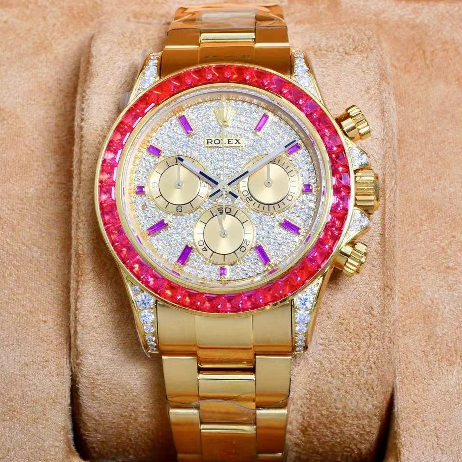 Rolex Daytona 40mm Gold Case Red Diamond Case Diamond Dial