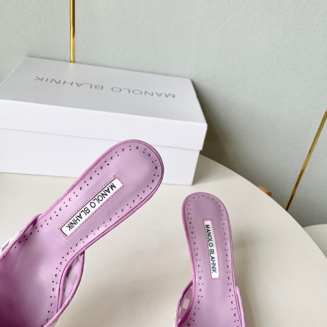 Manolo Mules 7cm Purple Fabric Leather  528012