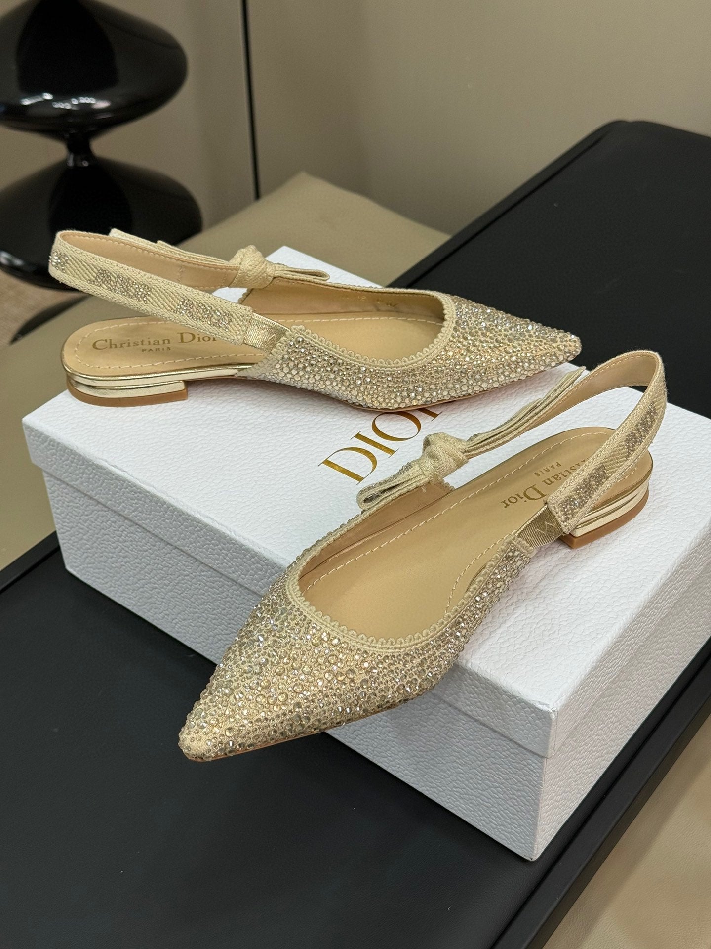 J'Adior Slingback Gold-tone Cotton Microbeads