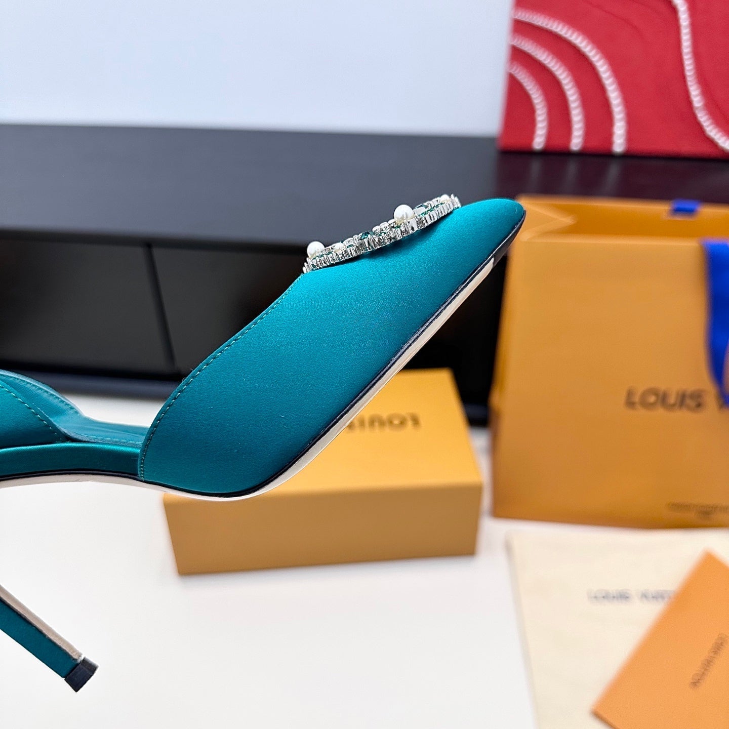 LV 26s  Slingback 95 Teal Blue Premium Satin 622441