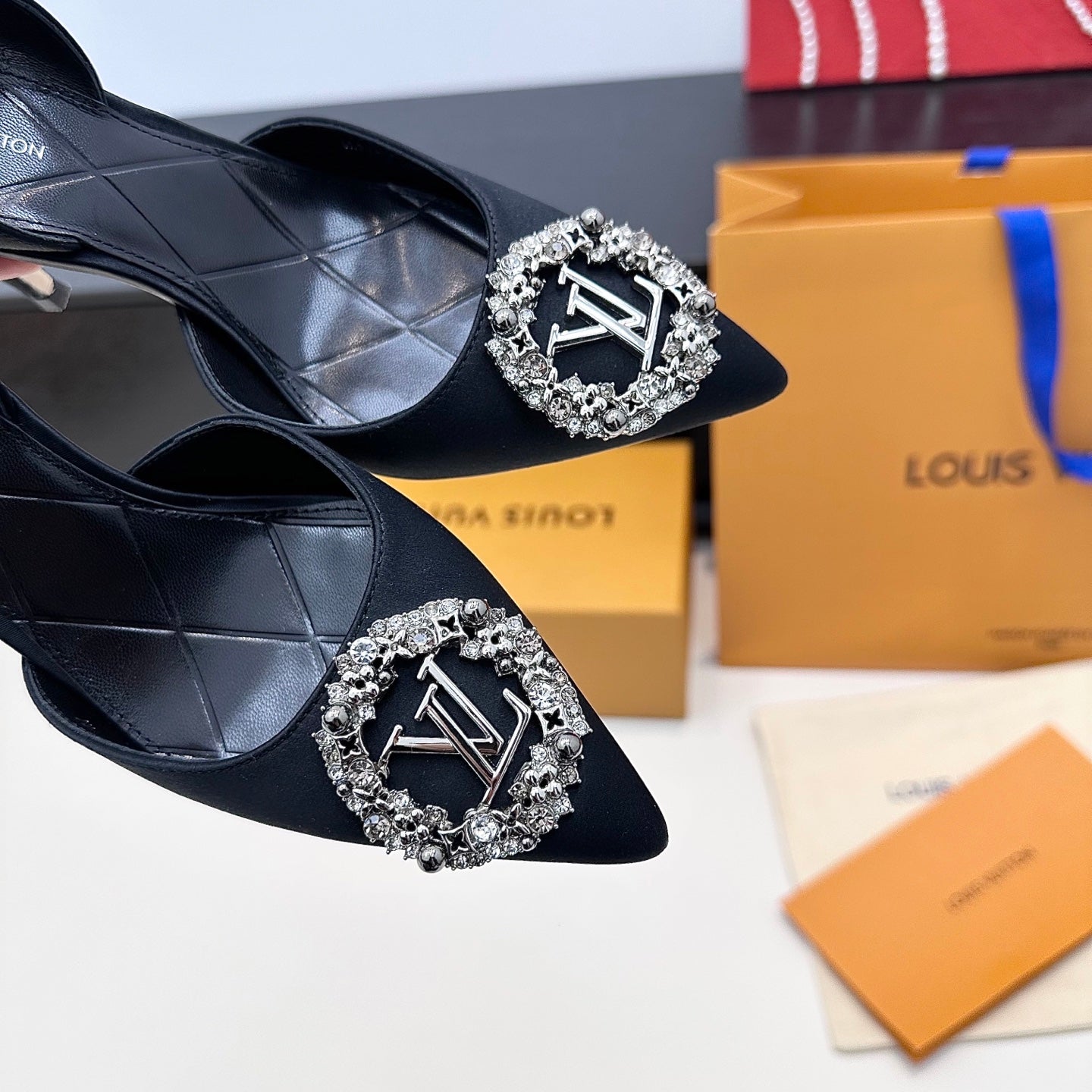 LV 26s Slingback 95 Black Premium Satin 622455