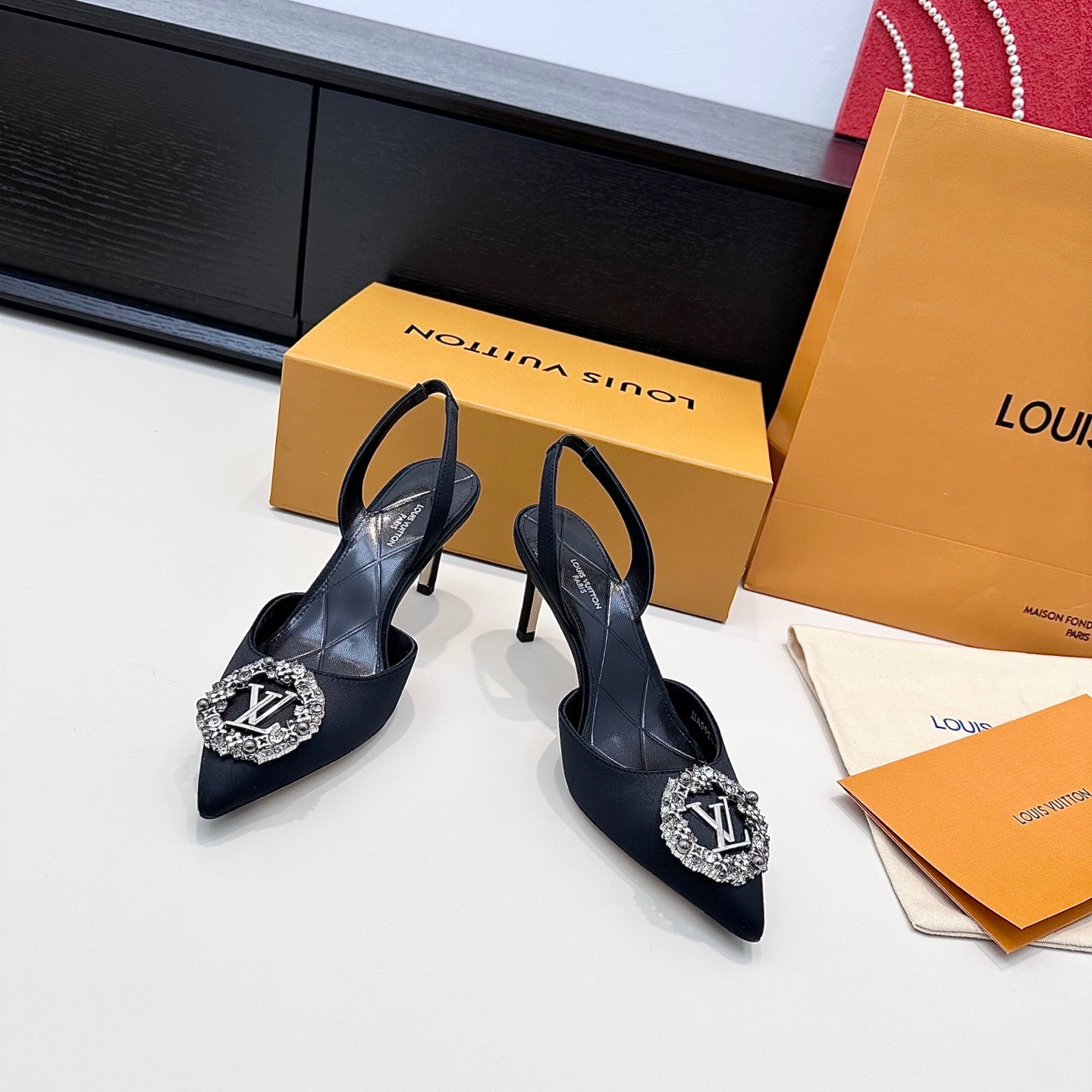 LV 26s Slingback 75 Black Premium Satin 622456