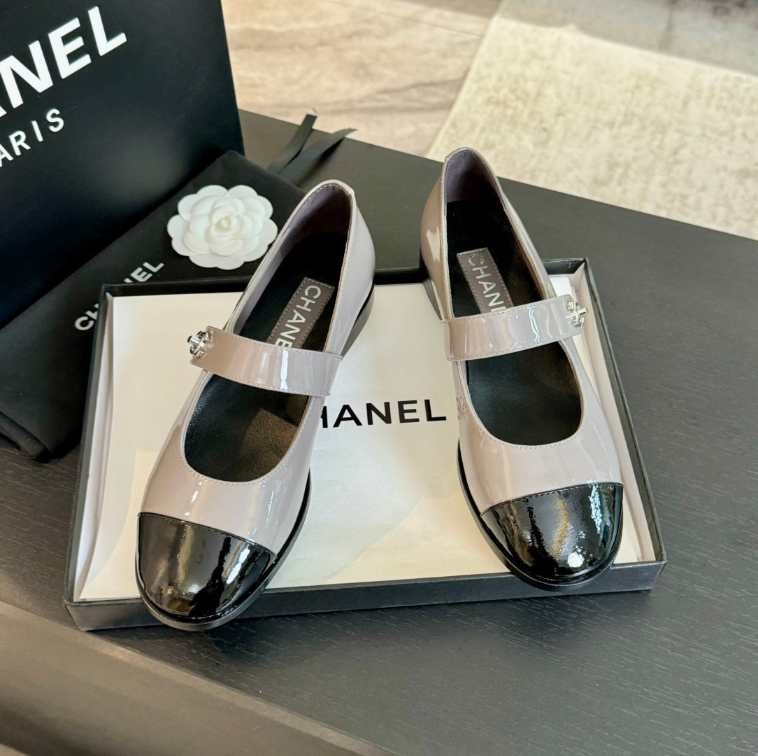 mary jane flat Gray patent calfskin
