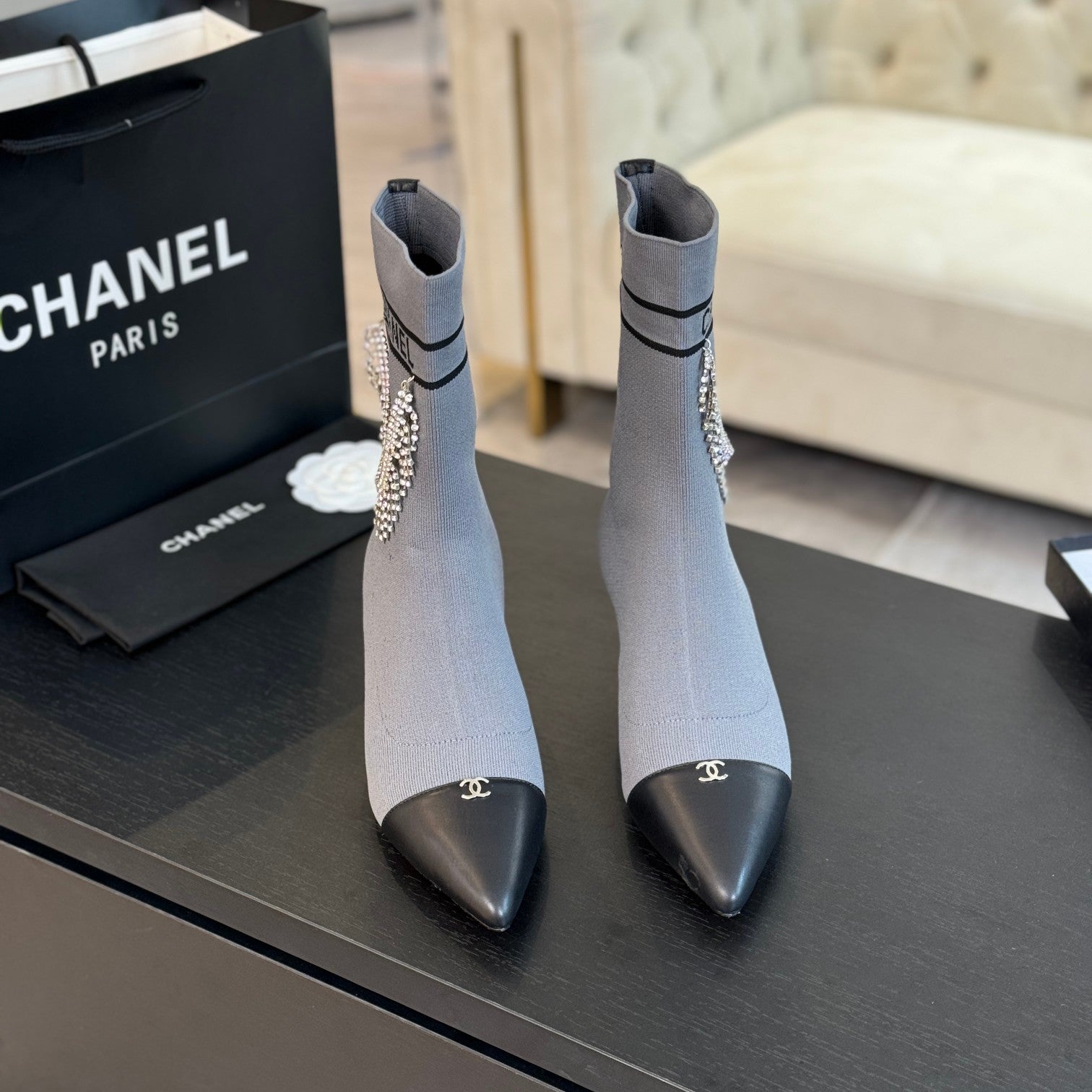 CC Ankle Boots Grey Wool And Lambskin