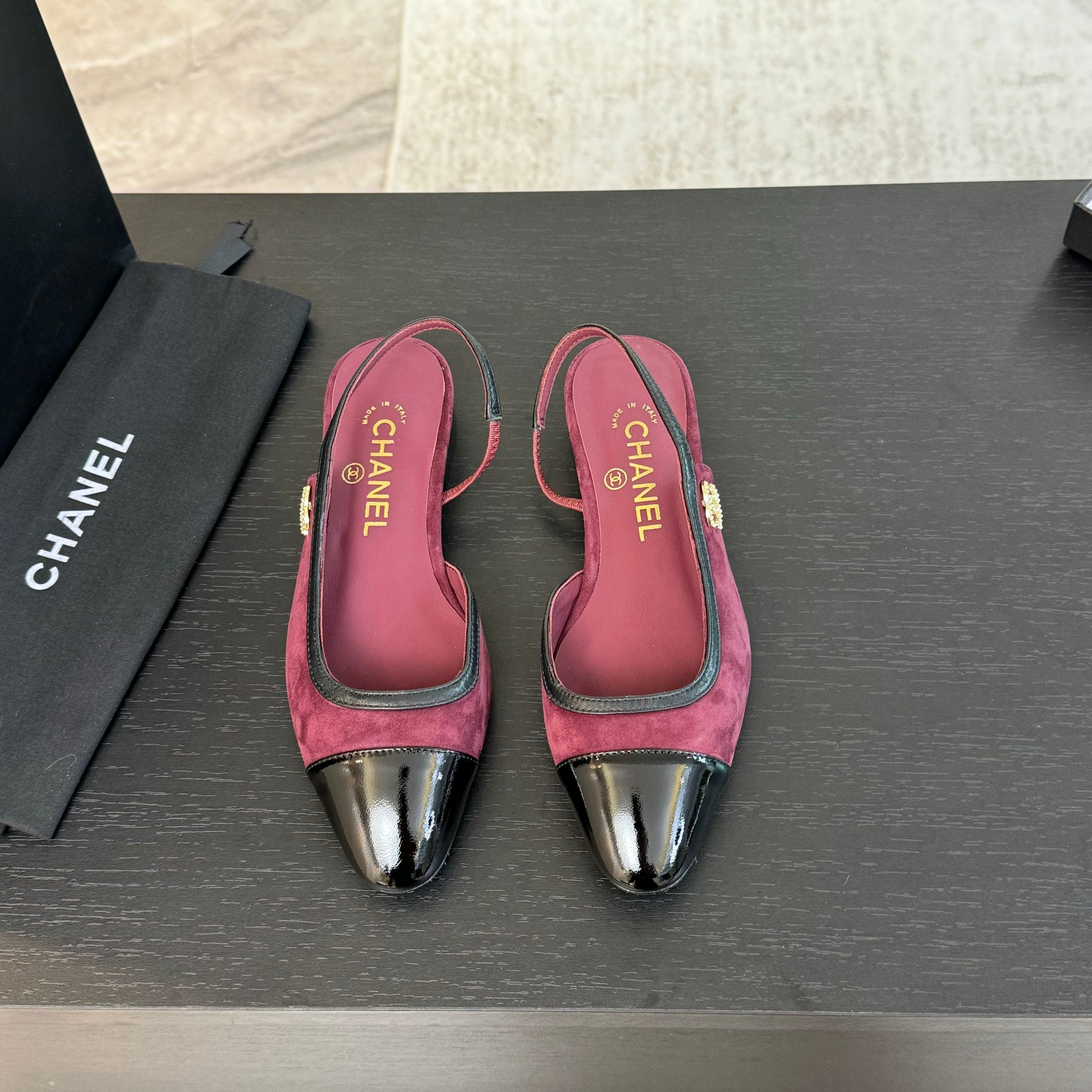 CC Slingback Black Dark Red Suede