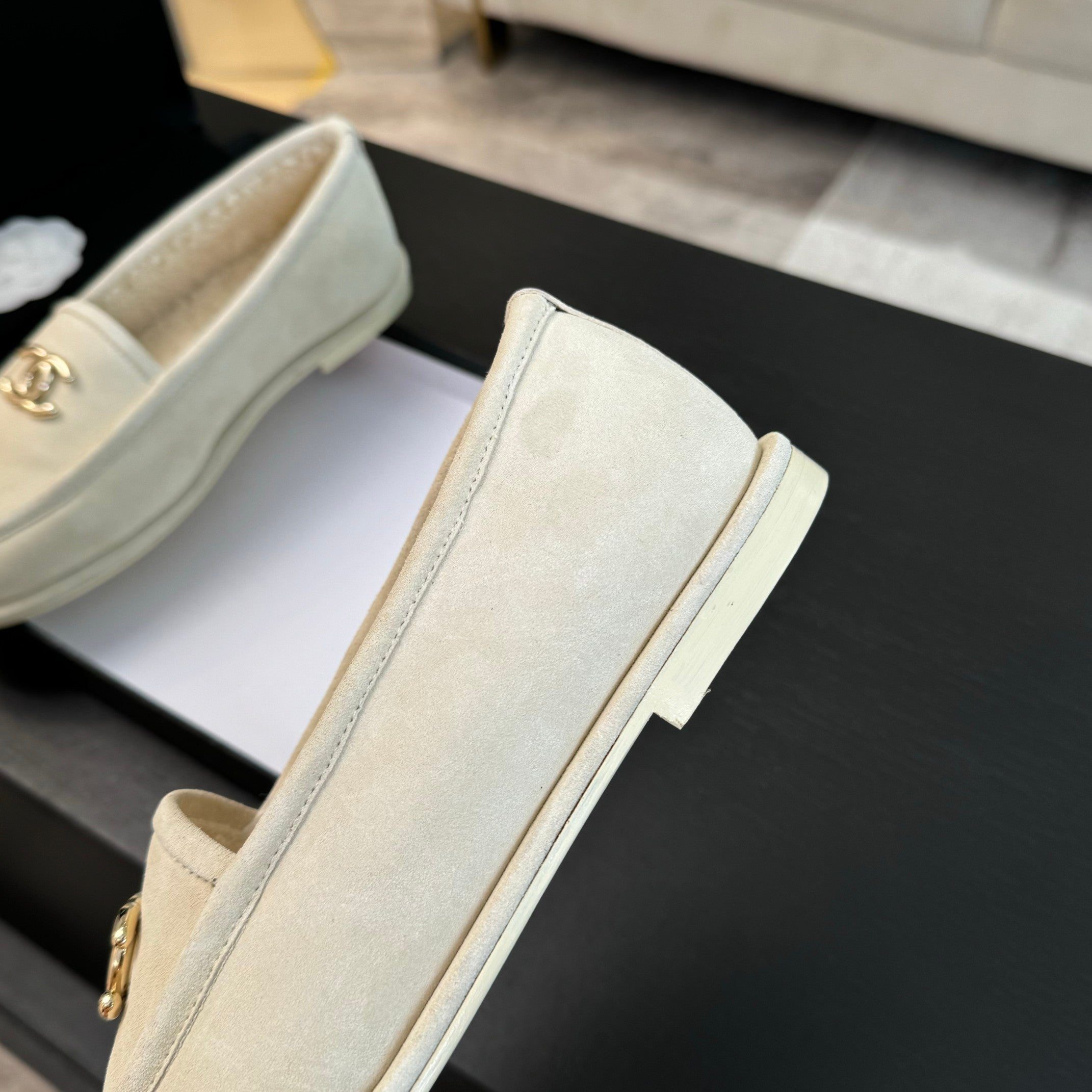 CC Moccasins White Suede And Wool