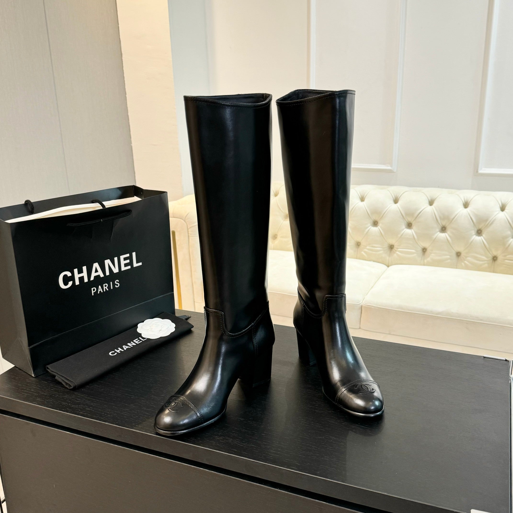 CC High Boots 75mm Black Cowhide