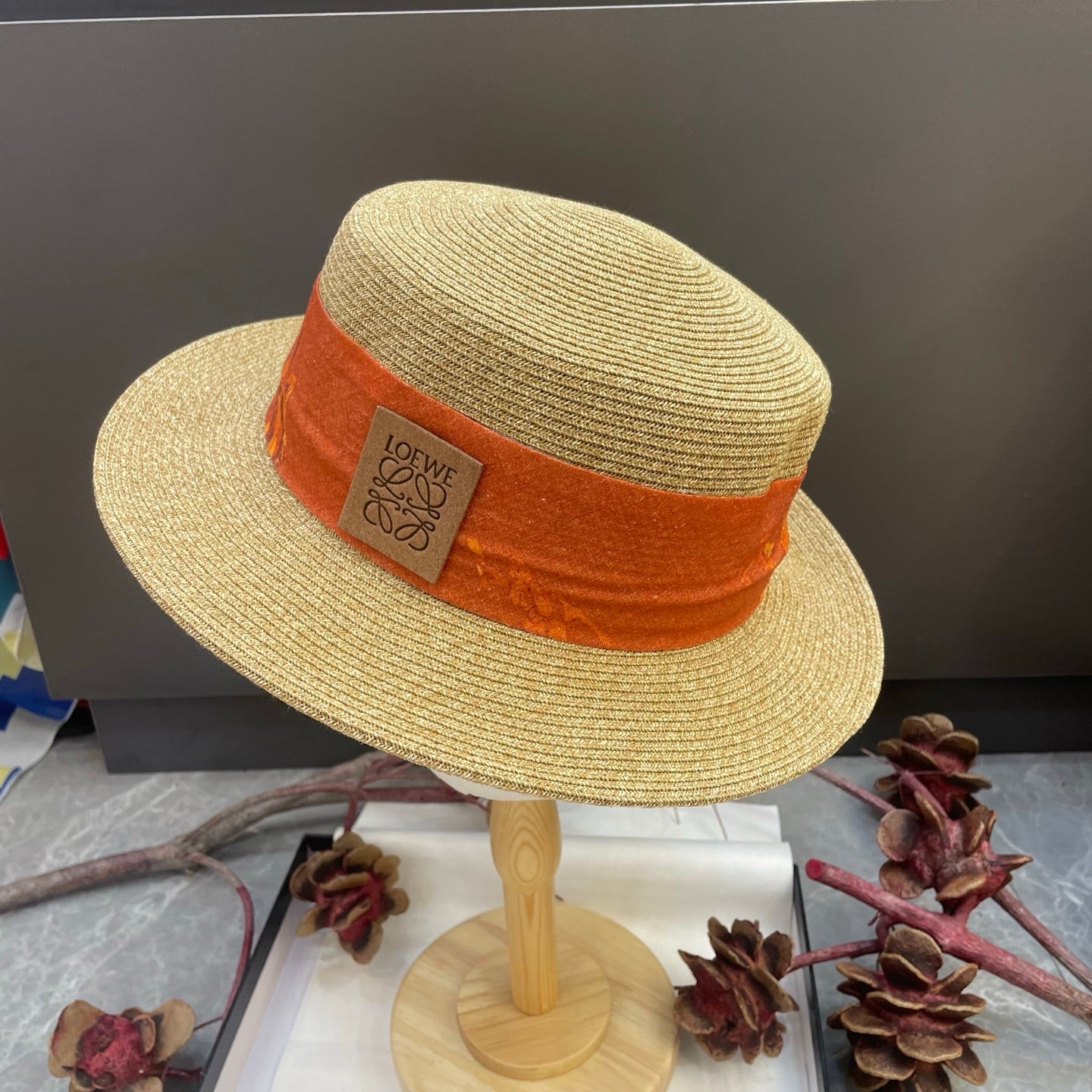 Loewe Floral Ribbon Band Straw Hat 216016