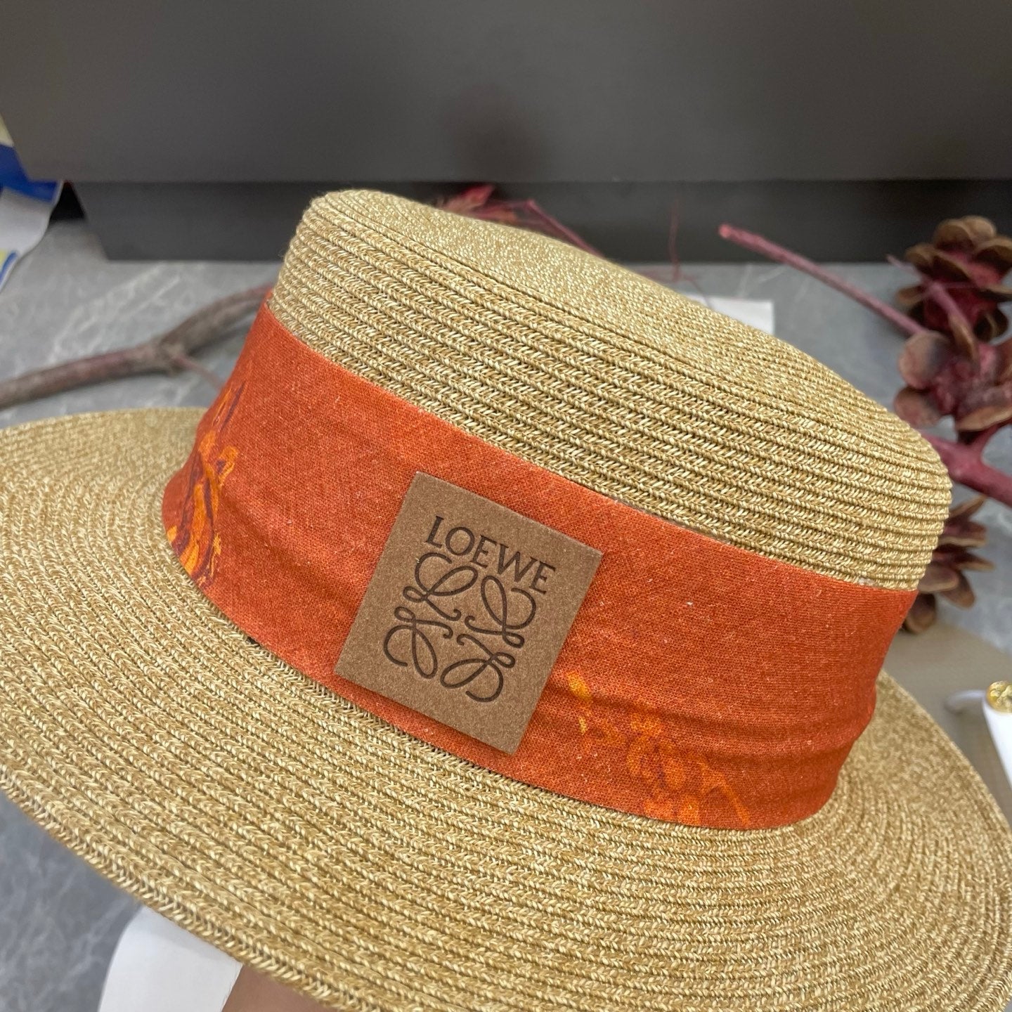 Loewe Floral Ribbon Band Straw Hat 216016