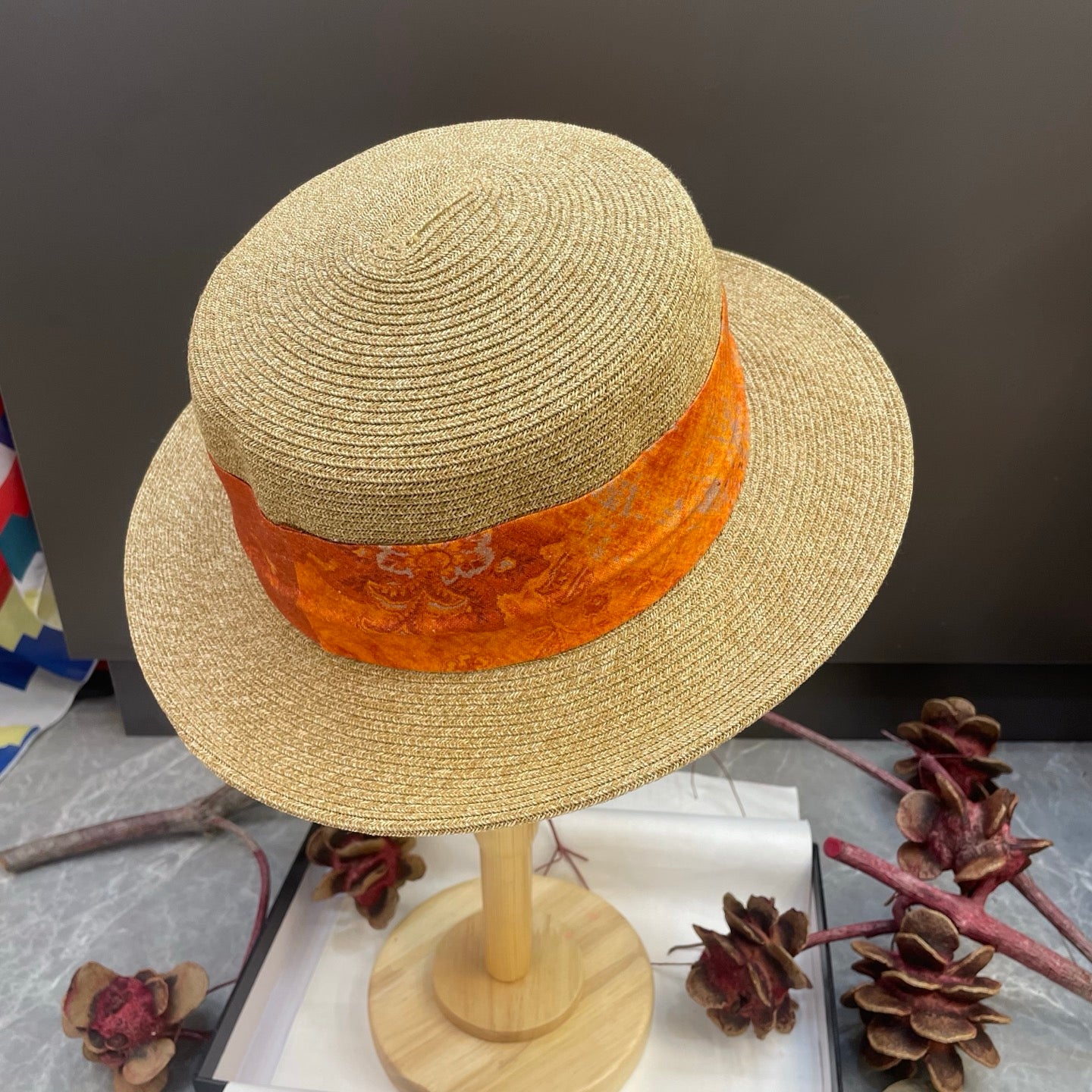 Loewe Floral Ribbon Band Straw Hat 216016