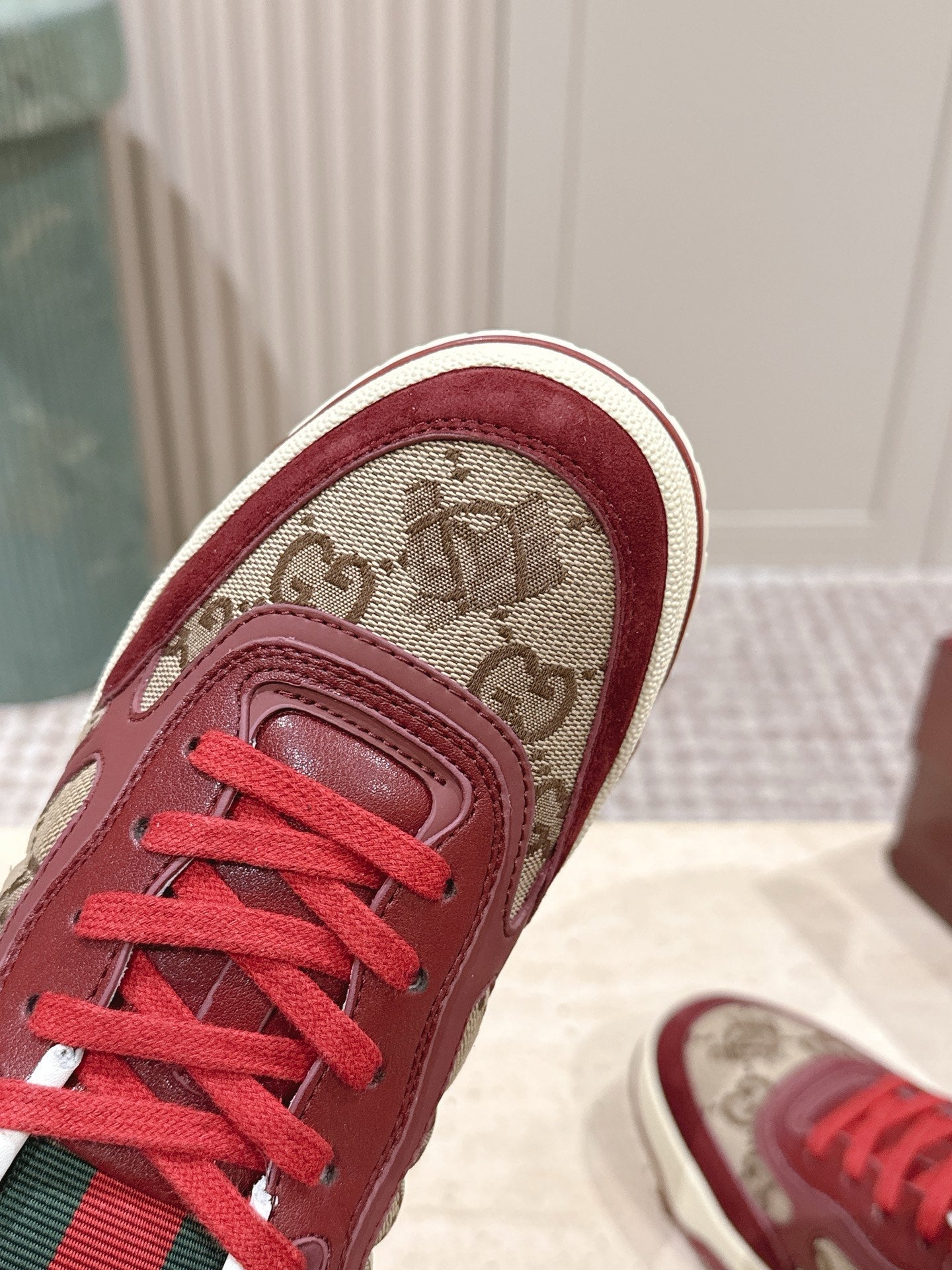 GG 26 Couple Sneakers Dark Red Beige Cowhide 630704