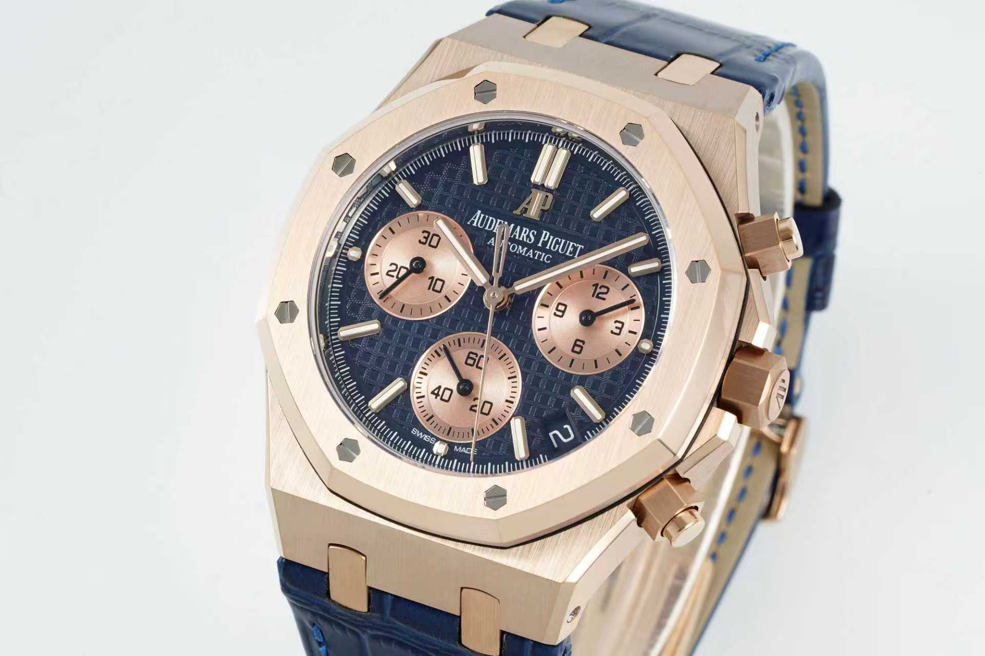 Audemars Piguet Royal Oak Chronograph 41mm Rose Gold Blue Leather Strap