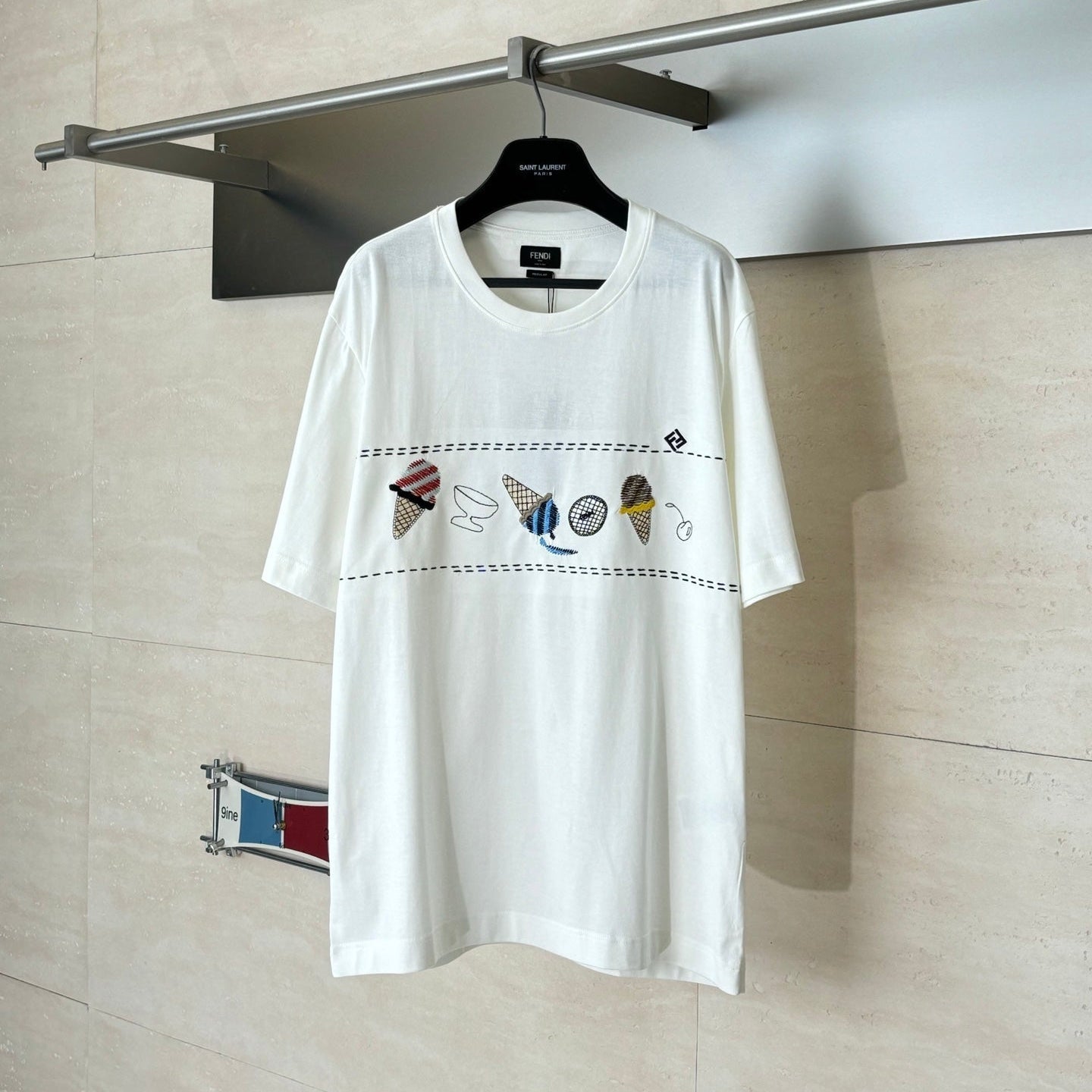 Fendi 2026 Fun Ice Cream Embroidered T-Shirt White Cotton 830011