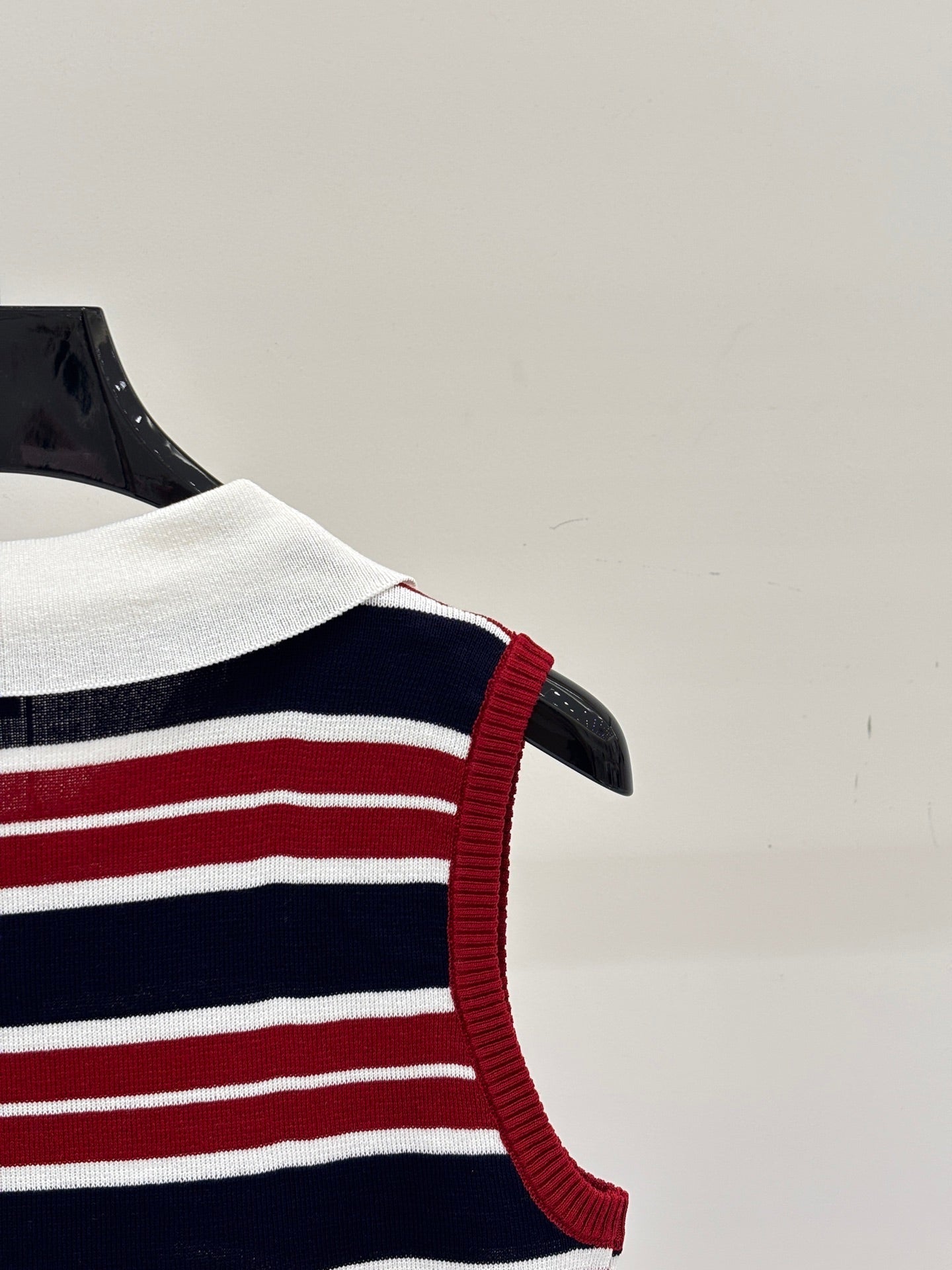 Chanel 2026 Striped Vest With Double C Logo Red White Blue Wool 394731