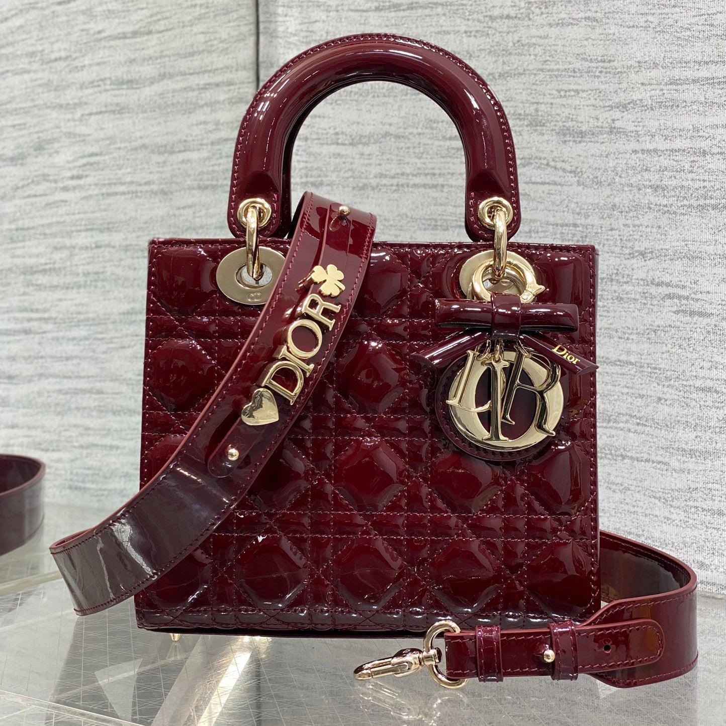 Dior 2026 Bow Lady Dior 20cm Red Patent Leather 289215