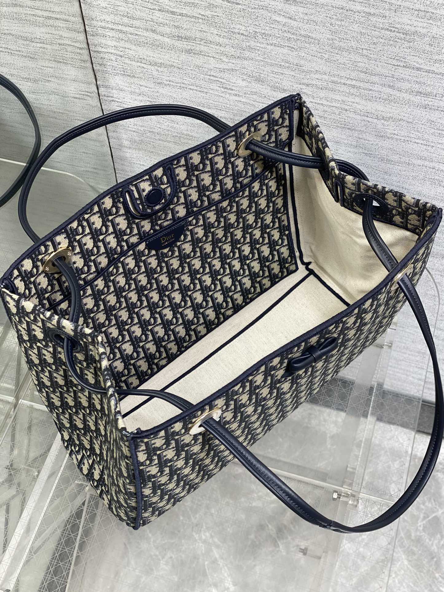 Dior 2026 Medium Shopping Bag 37cm Blue Beige Canvas Leather 284285