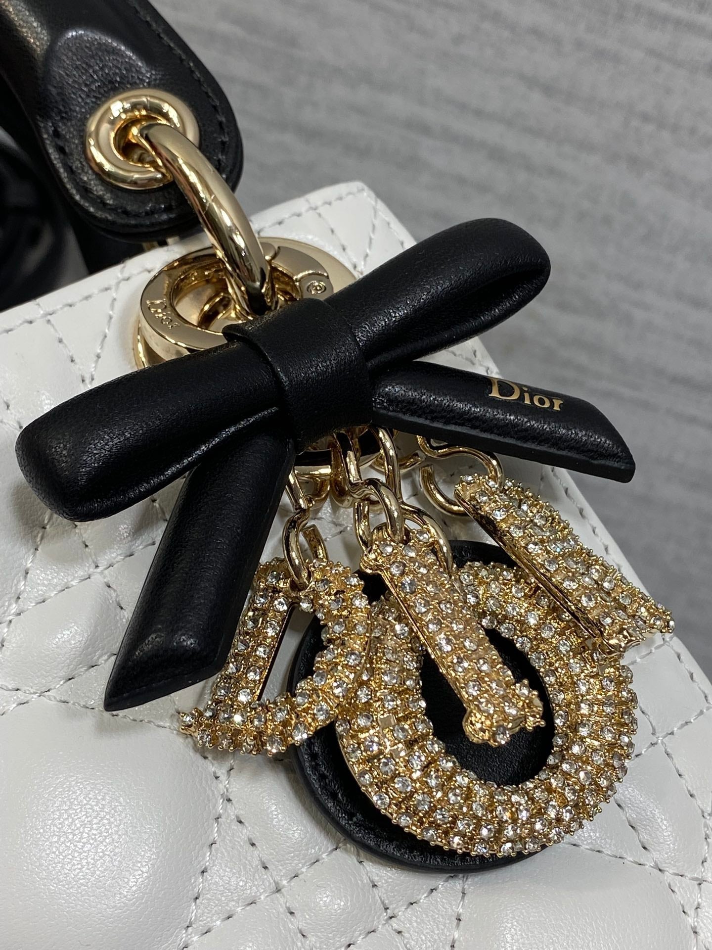 Dior 2026 Mini Lady Dior Bag White Black Lambskin 284137