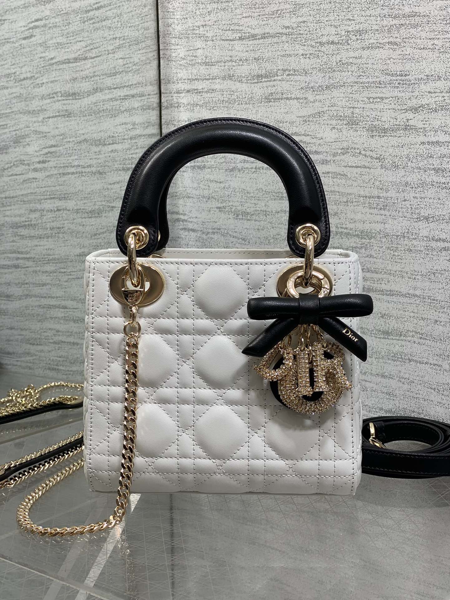 Dior 2026 Mini Lady Dior Bag White Black Lambskin 284137