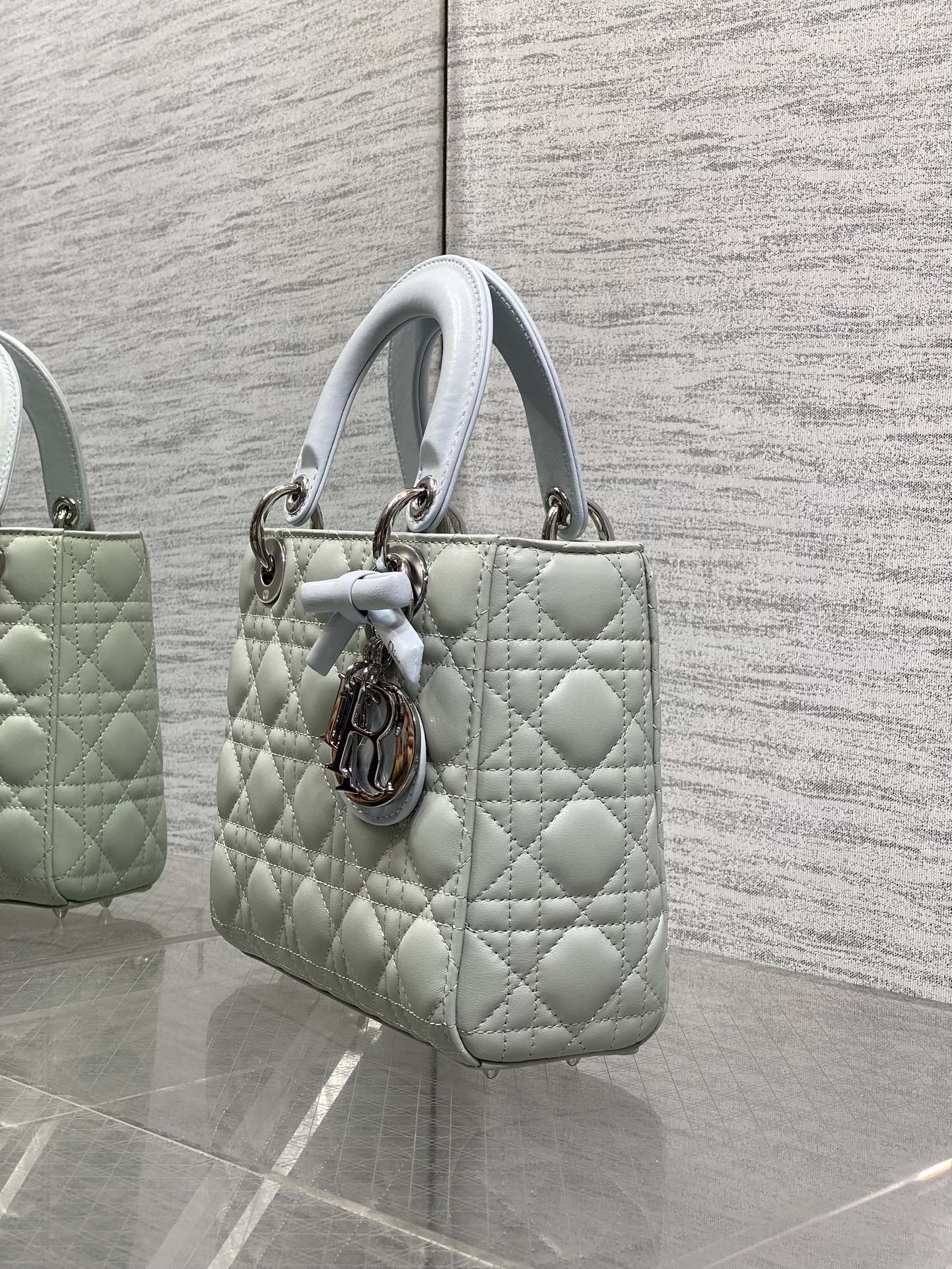 Dior 2026 Bow Lady Dior 20cm Green mix Blue Cannage Lambskin 286579