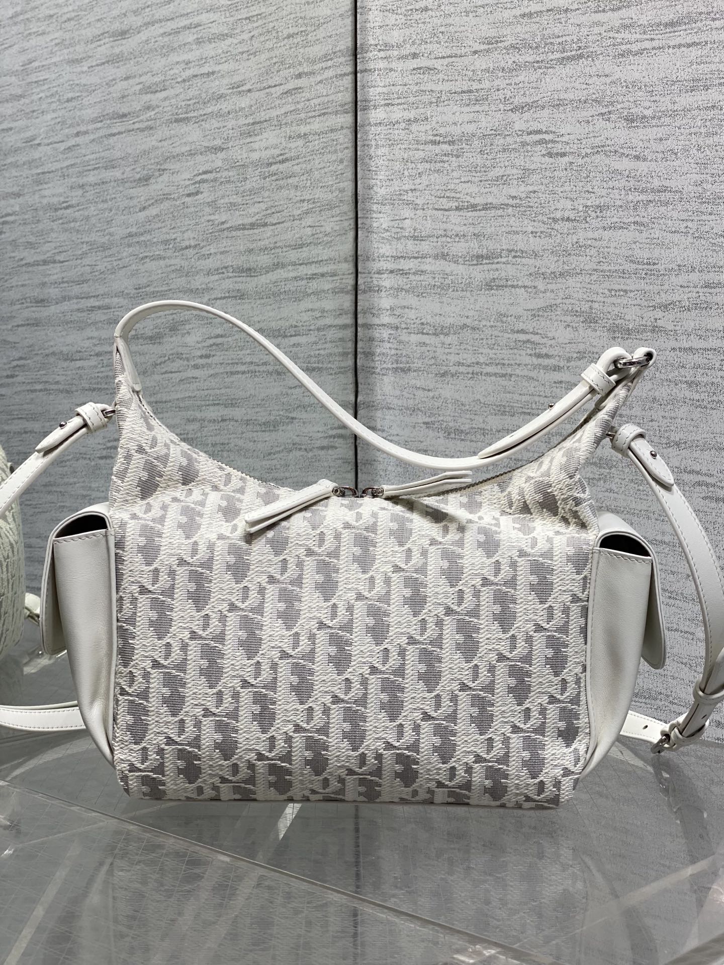 Dior 2026 D-Dream Oblique Jacquard 24cm White Grey Cotton Calfskin 289148