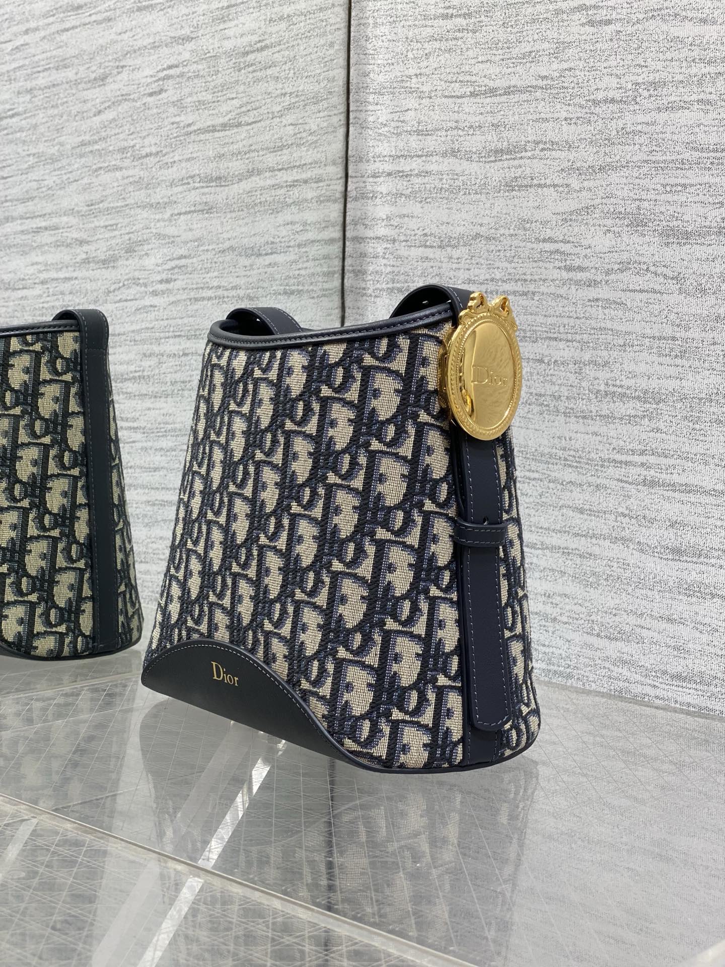 Dior 2026 Medaillon Bucket Bag 19.5cm Fabric And Grained Calfskin