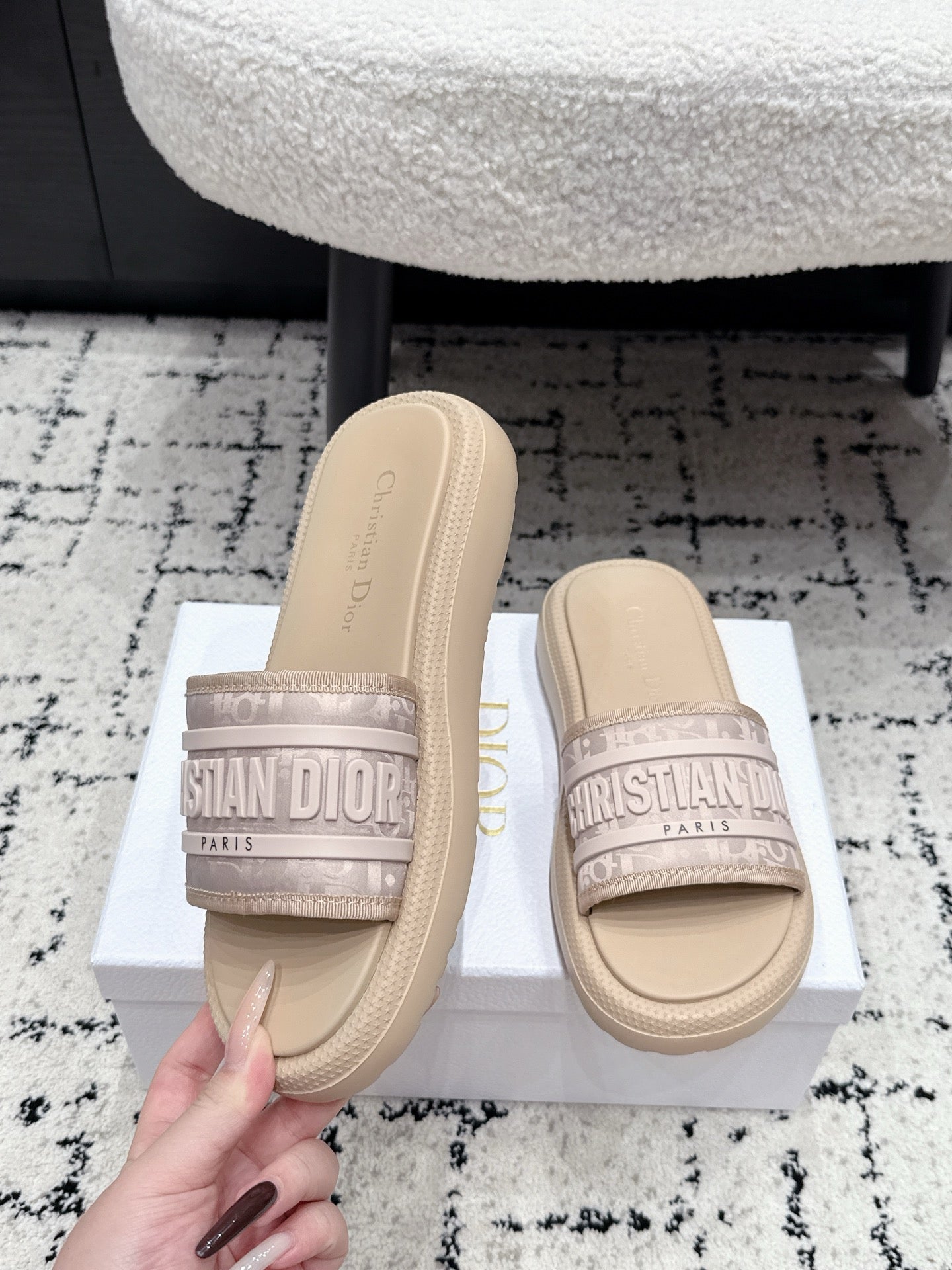 Dior 2026 Embroidered Platform Sandals Fabric Leather 924817