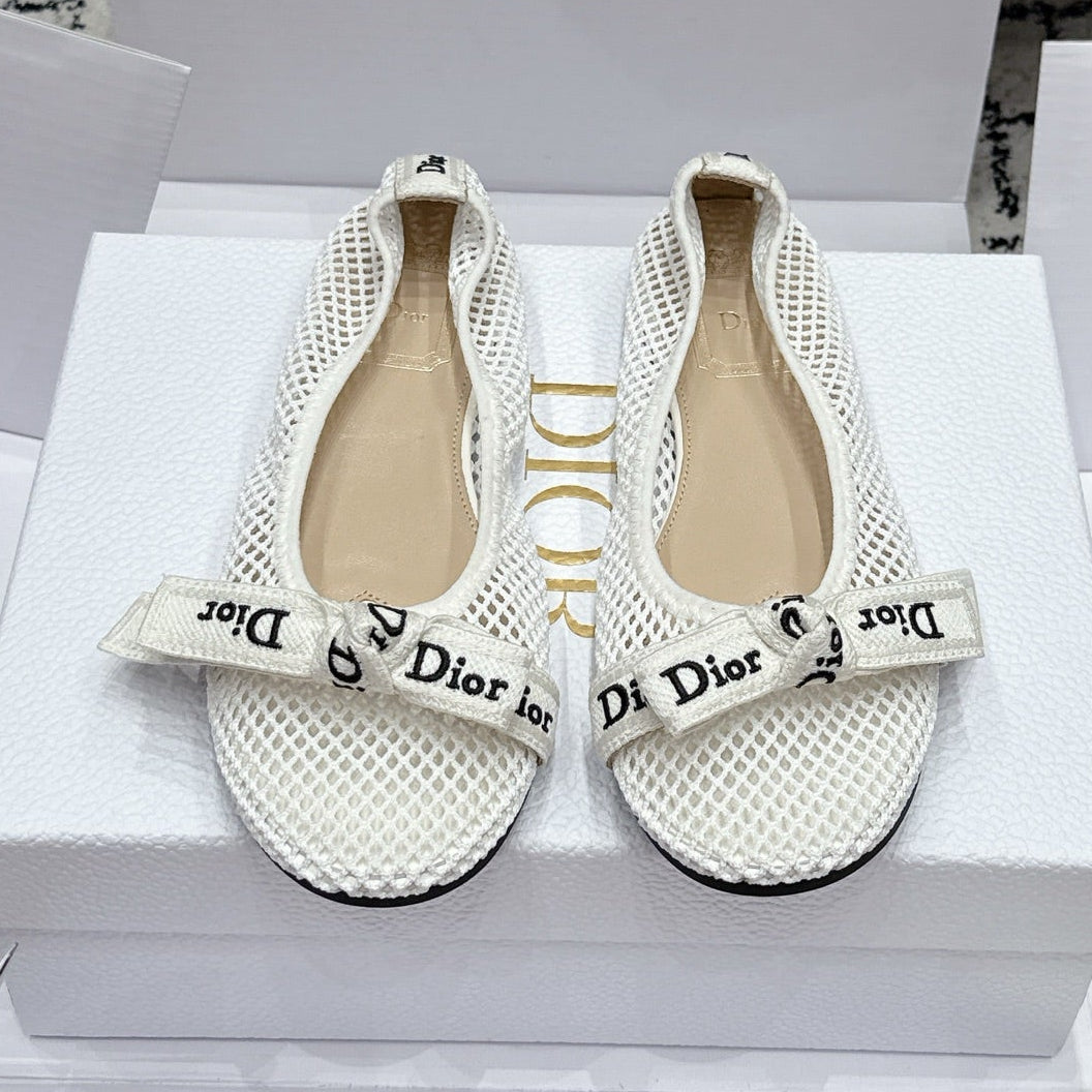 Dior 2026 Embroidered Webbing Ballet Flats Mesh Leather 923144