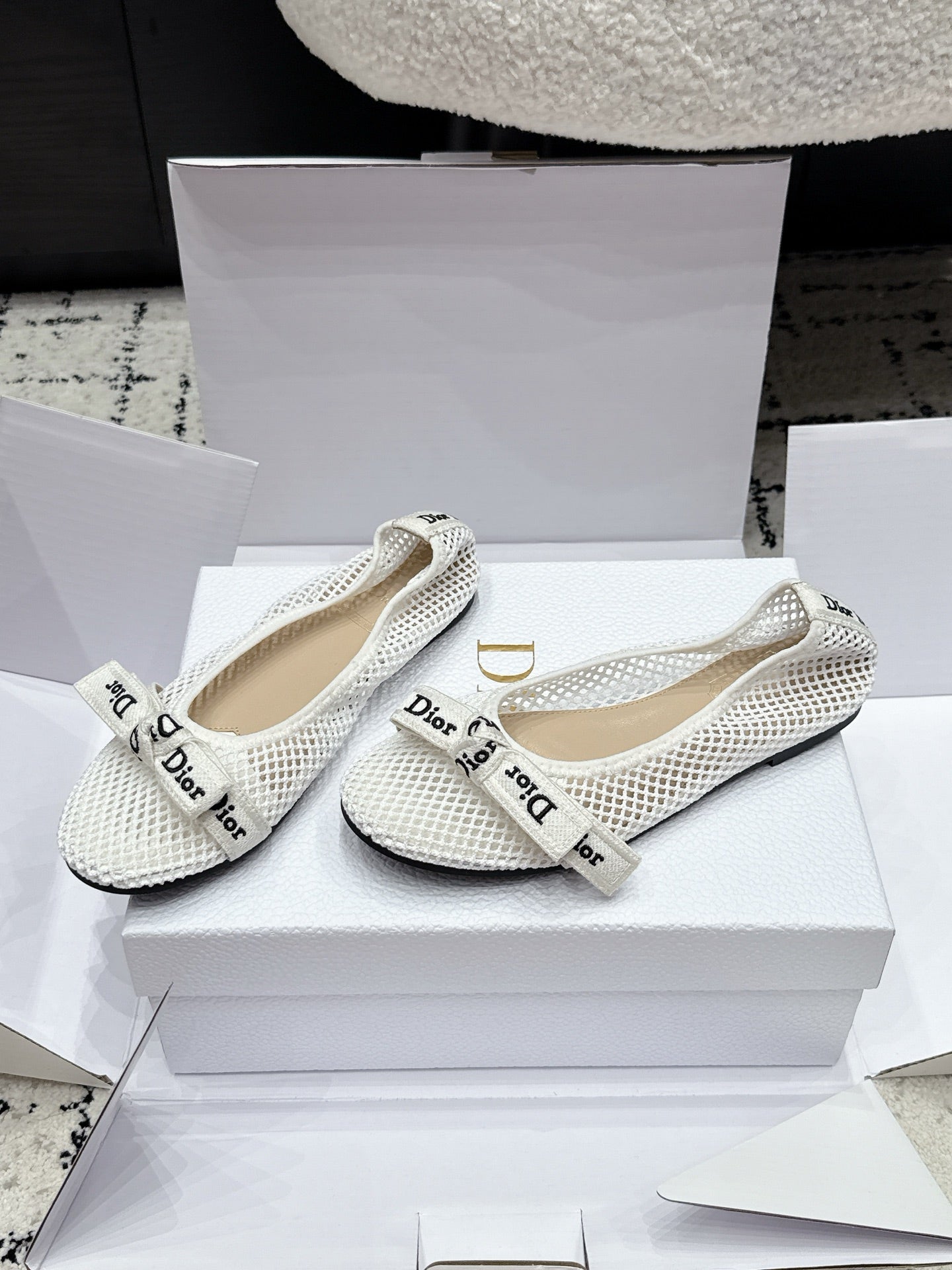 Dior 2026 Embroidered Webbing Ballet Flats Mesh Leather 923144