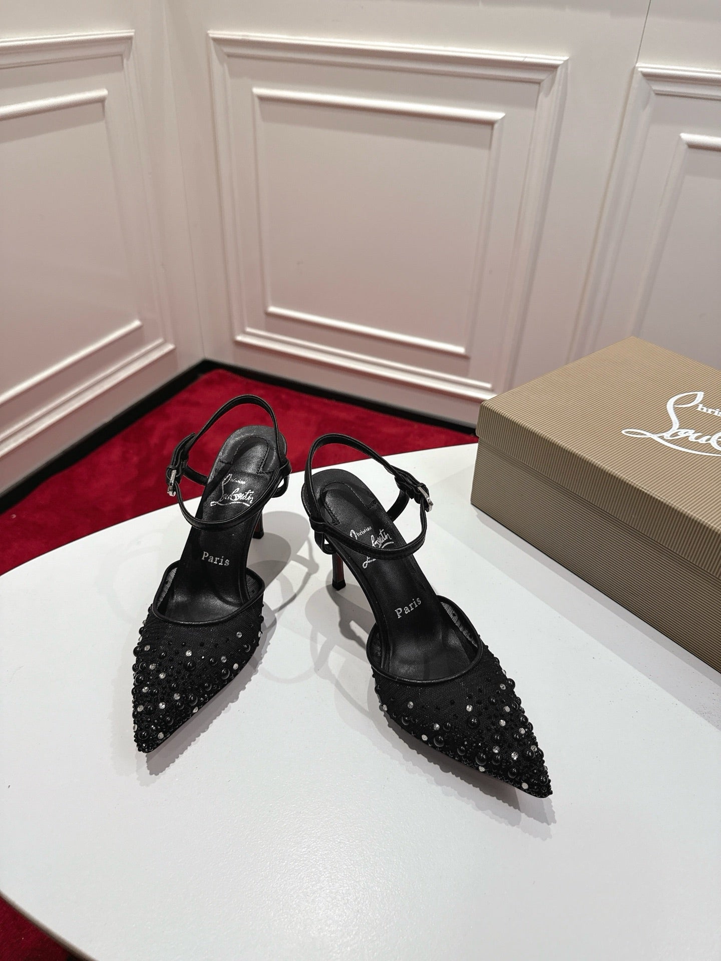 Christian Louboutin Miss Z Degrastrass Perla Slingback Pump Mesh Strass Leather 863574