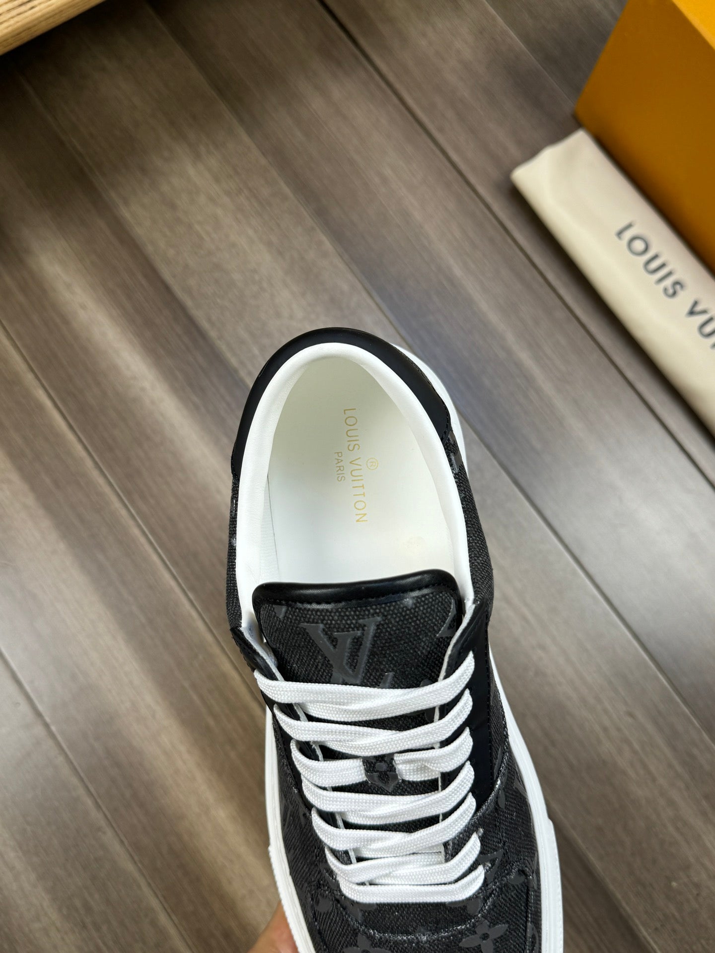 LV TRAINER SNEAKER IN CHARCOAL BLACK MONOGRAM DENIM