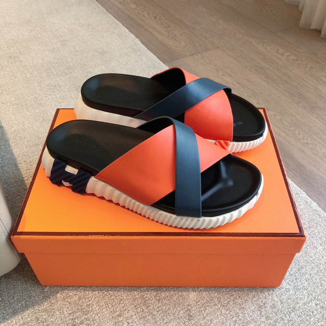HM INFRA SANDAL BLACK AND ORANGE CALFSKIN