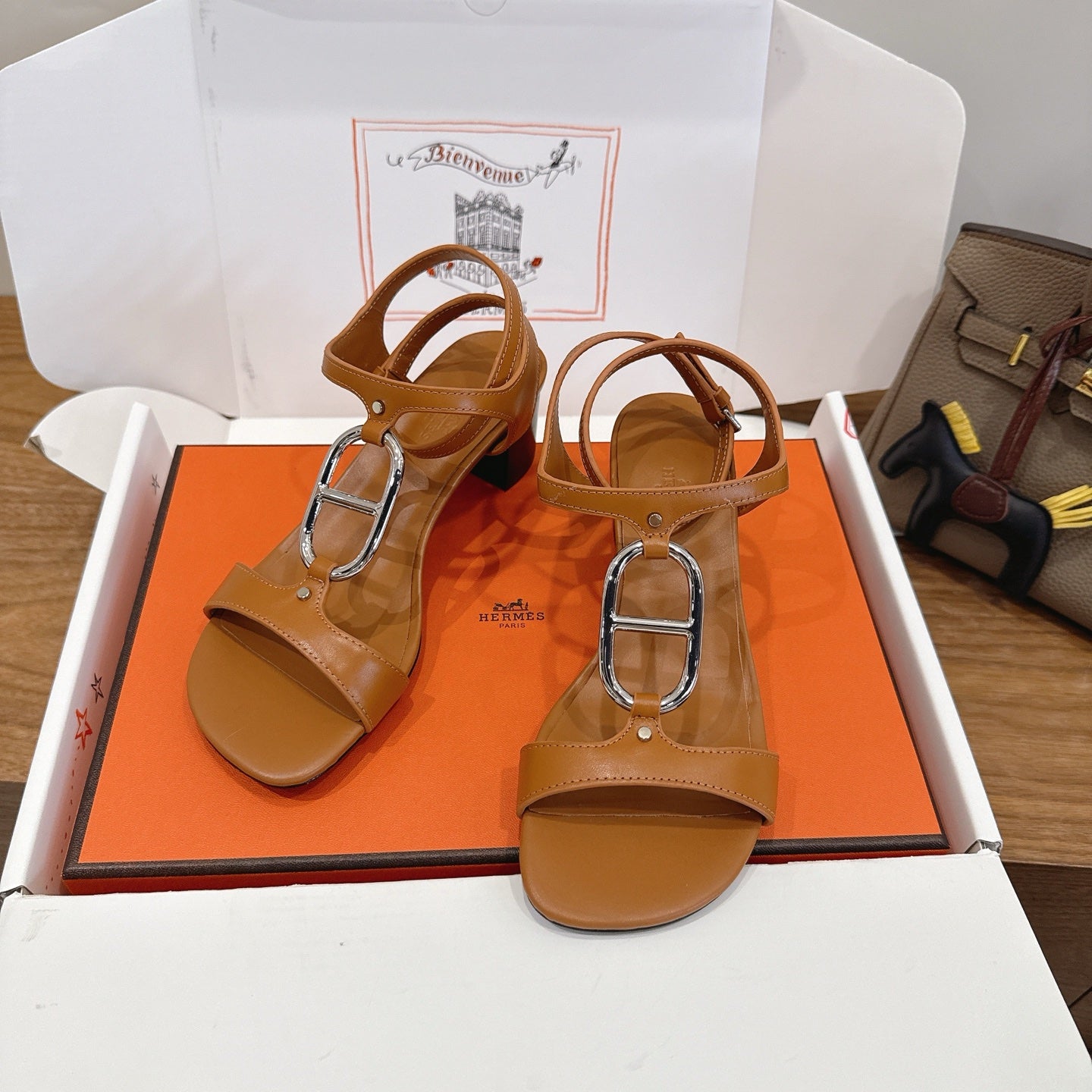 HM 26ss High-heeled Sandals 50 Brown Genuine Leather 638531