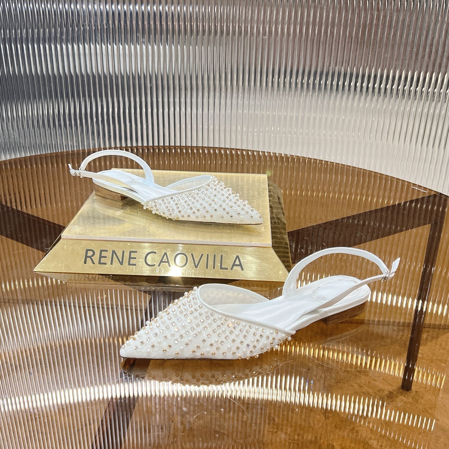 RC Slingback 1cm White  Rhinestone Sheepskin 281983
