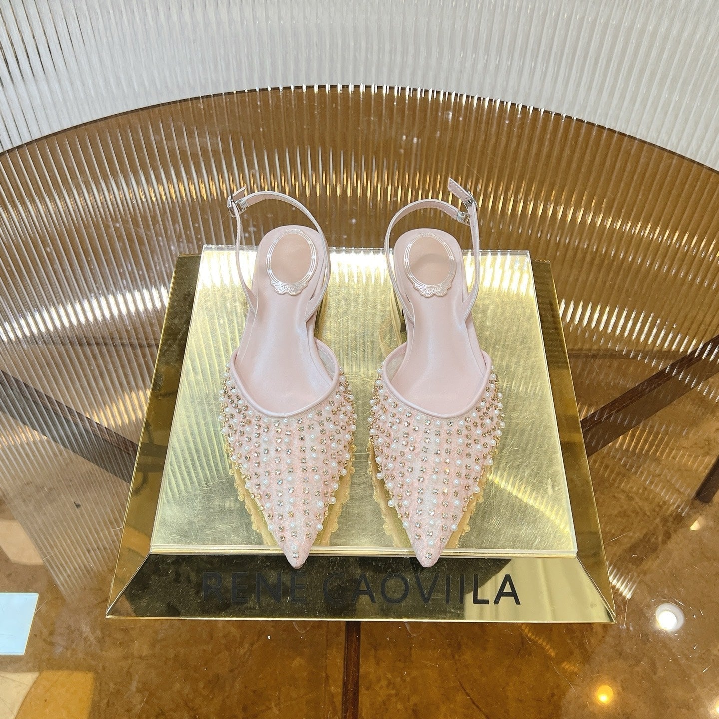 RC Slingback Shoe 1cm Pink  Rhinestone Sheepskin 281984